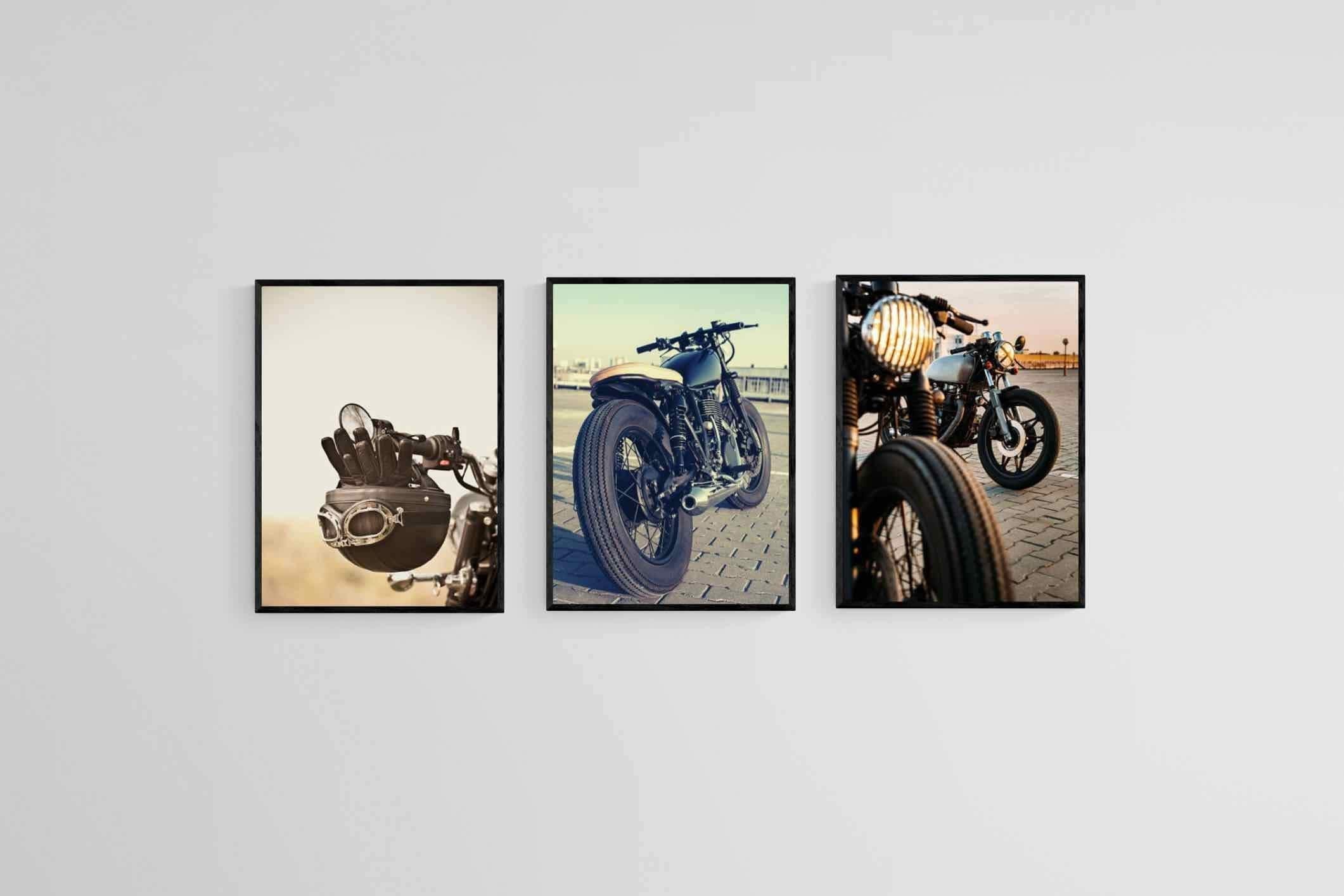 Vintage Motorcycle Set-Wall_Art-45 x 60cm (x3)-Mounted Canvas-Black-Pixalot