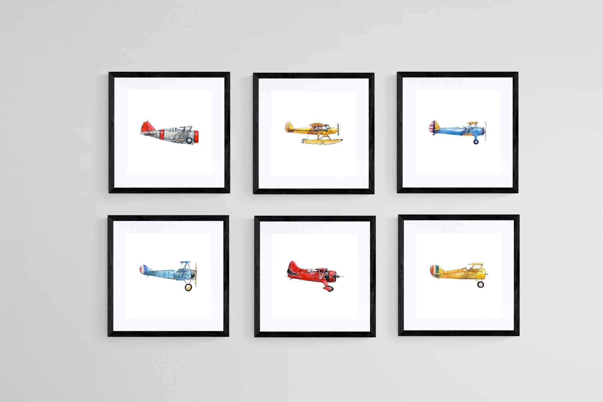 Vintage Planes Set-Wall_Art-30 x 30cm (x6)-Framed Print-Black-Pixalot