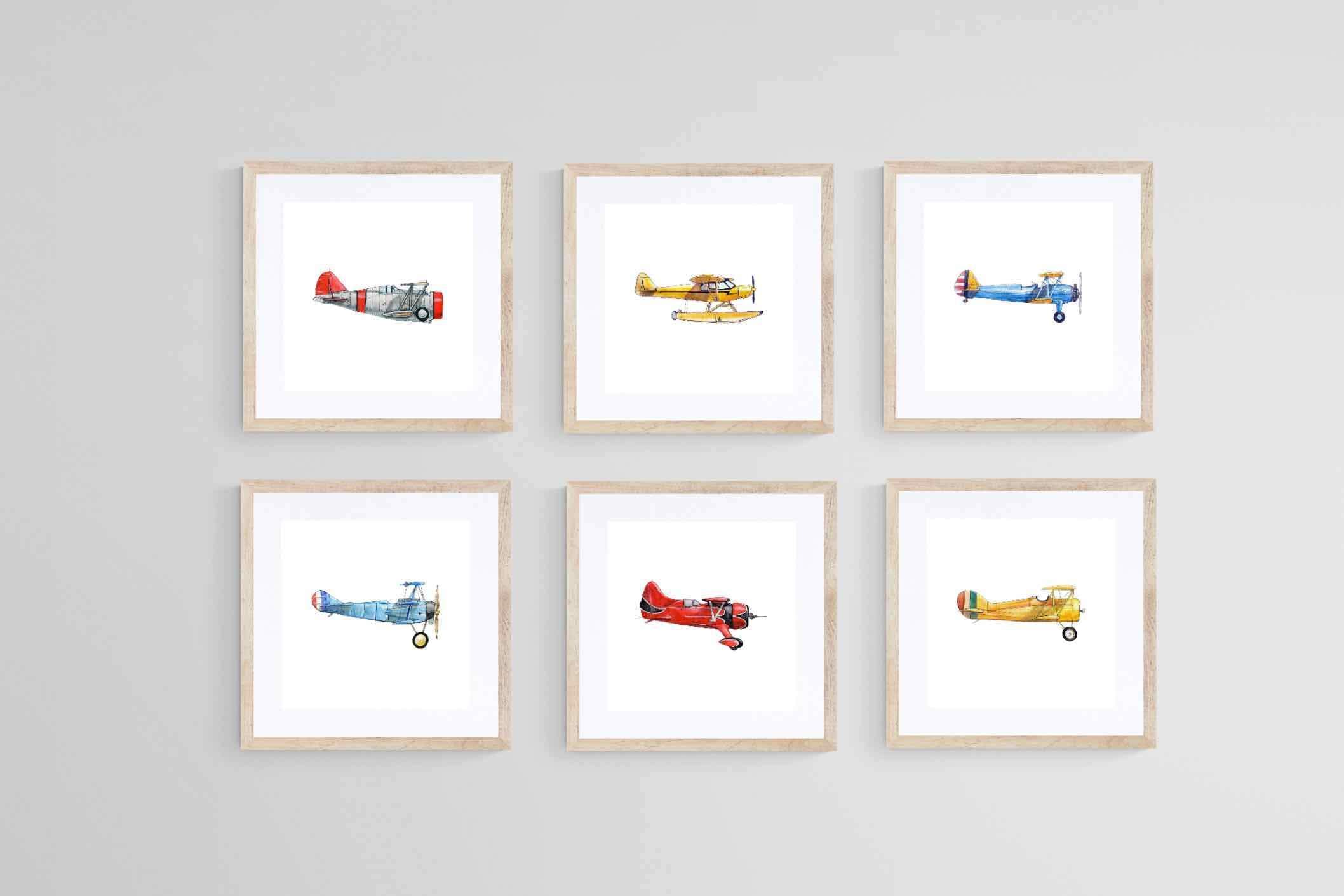 Vintage Planes Set-Wall_Art-30 x 30cm (x6)-Framed Print-Wood-Pixalot