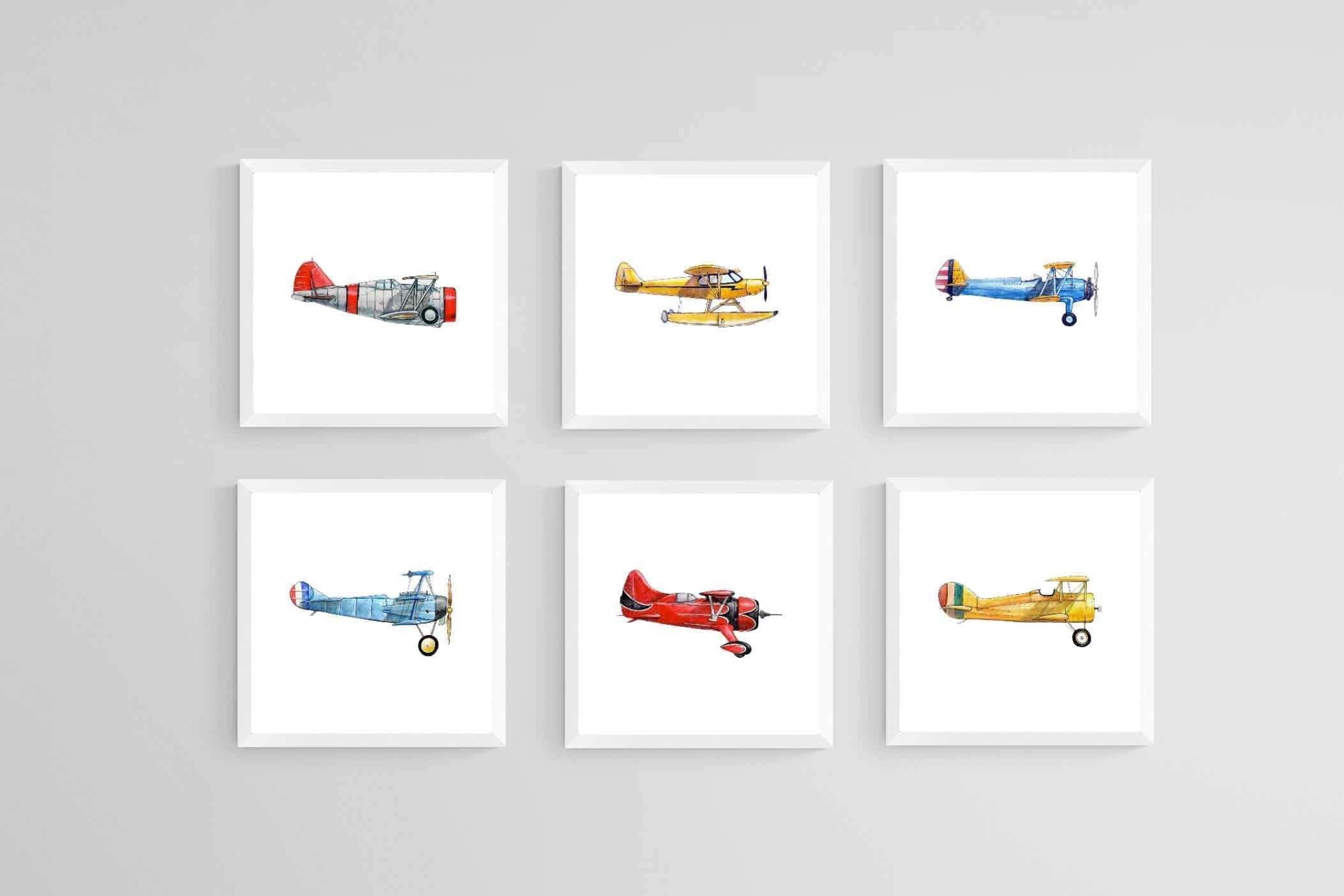 Vintage Planes Set-Wall_Art-30 x 30cm (x6)-Mounted Canvas-White-Pixalot