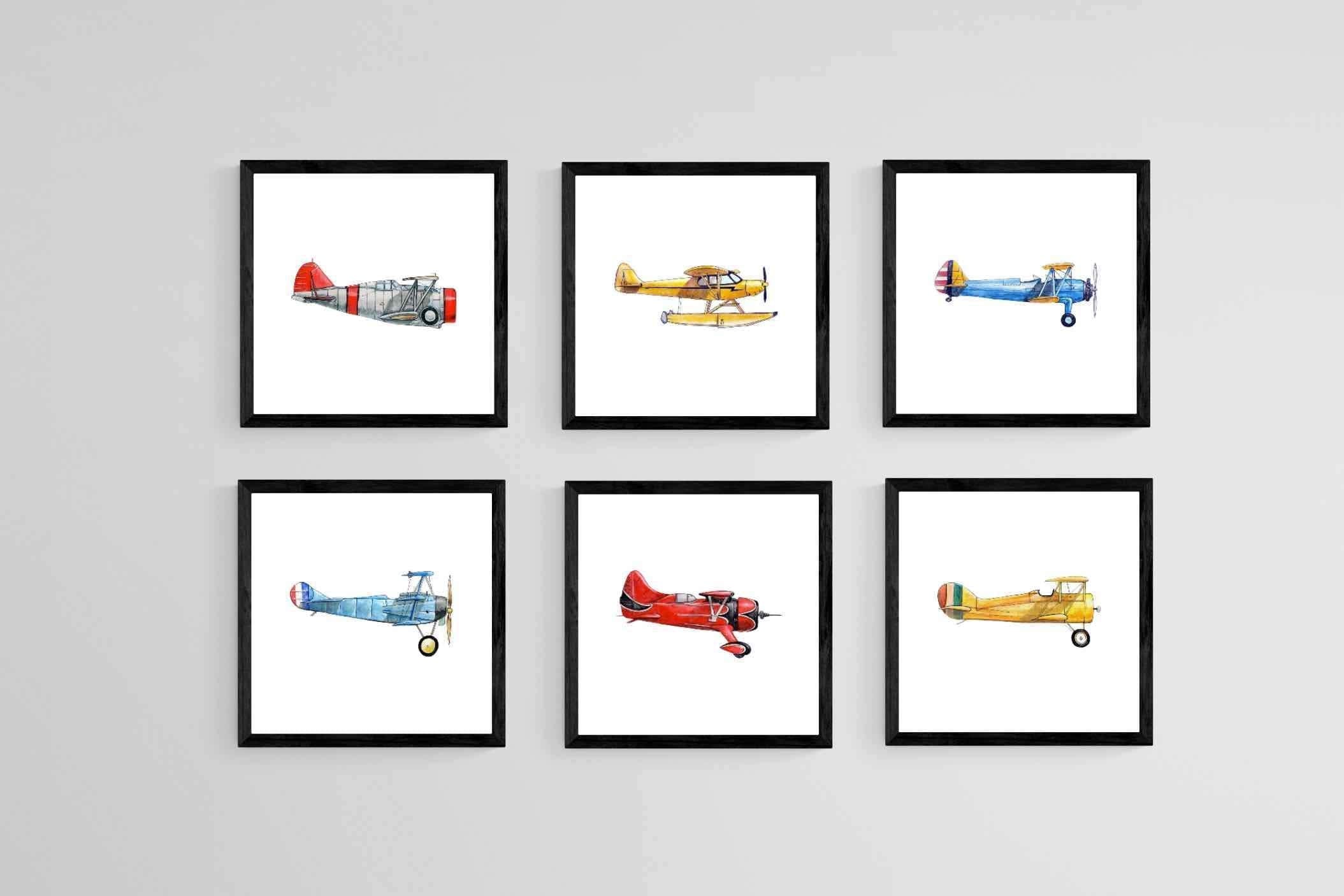 Vintage Planes Set-Wall_Art-30 x 30cm (x6)-Mounted Canvas-Black-Pixalot