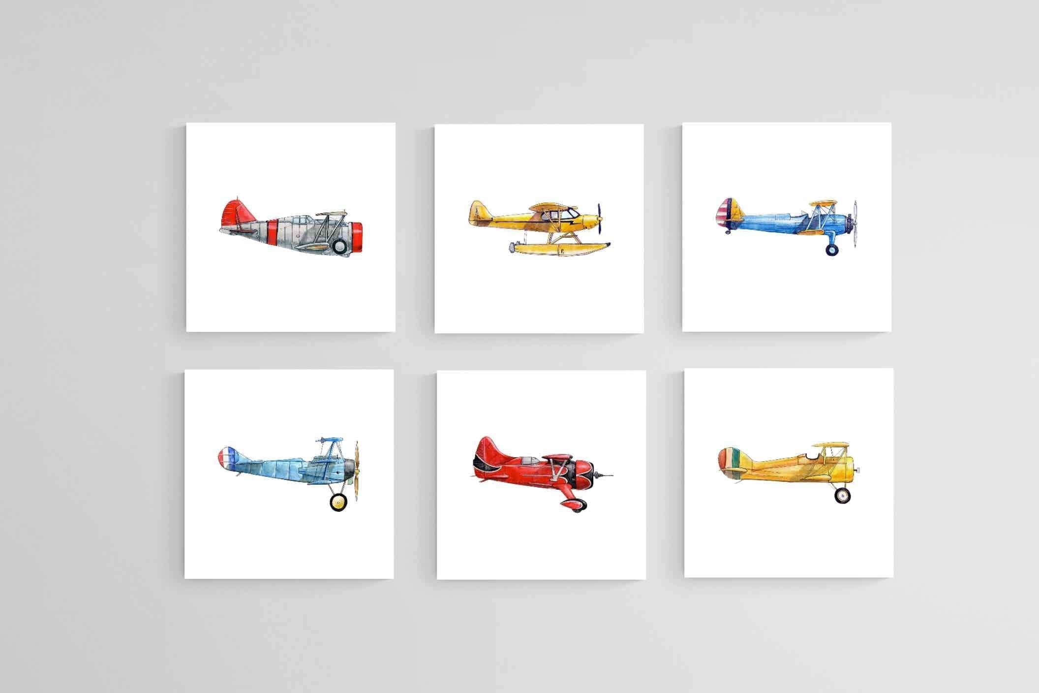 Vintage Planes Set-Wall_Art-30 x 30cm (x6)-Mounted Canvas-No Frame-Pixalot