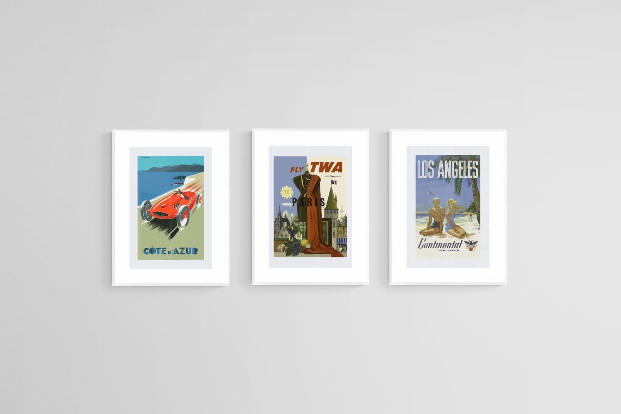 Vintage Travel Posters Set-Wall_Art-45 x 60cm (x3)-Framed Print-White-Pixalot