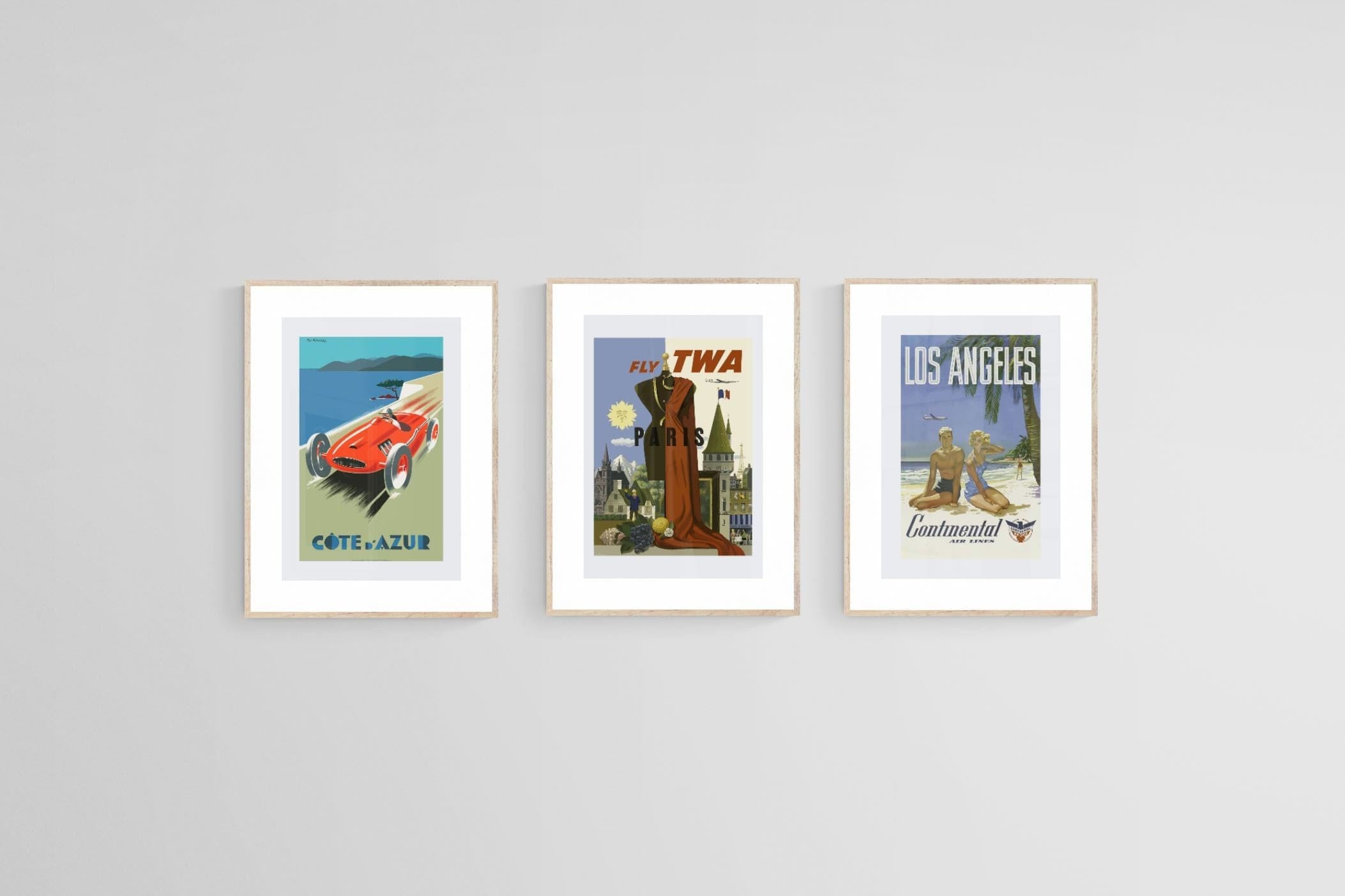 Vintage Travel Posters Set-Wall_Art-45 x 60cm (x3)-Framed Print-Wood-Pixalot