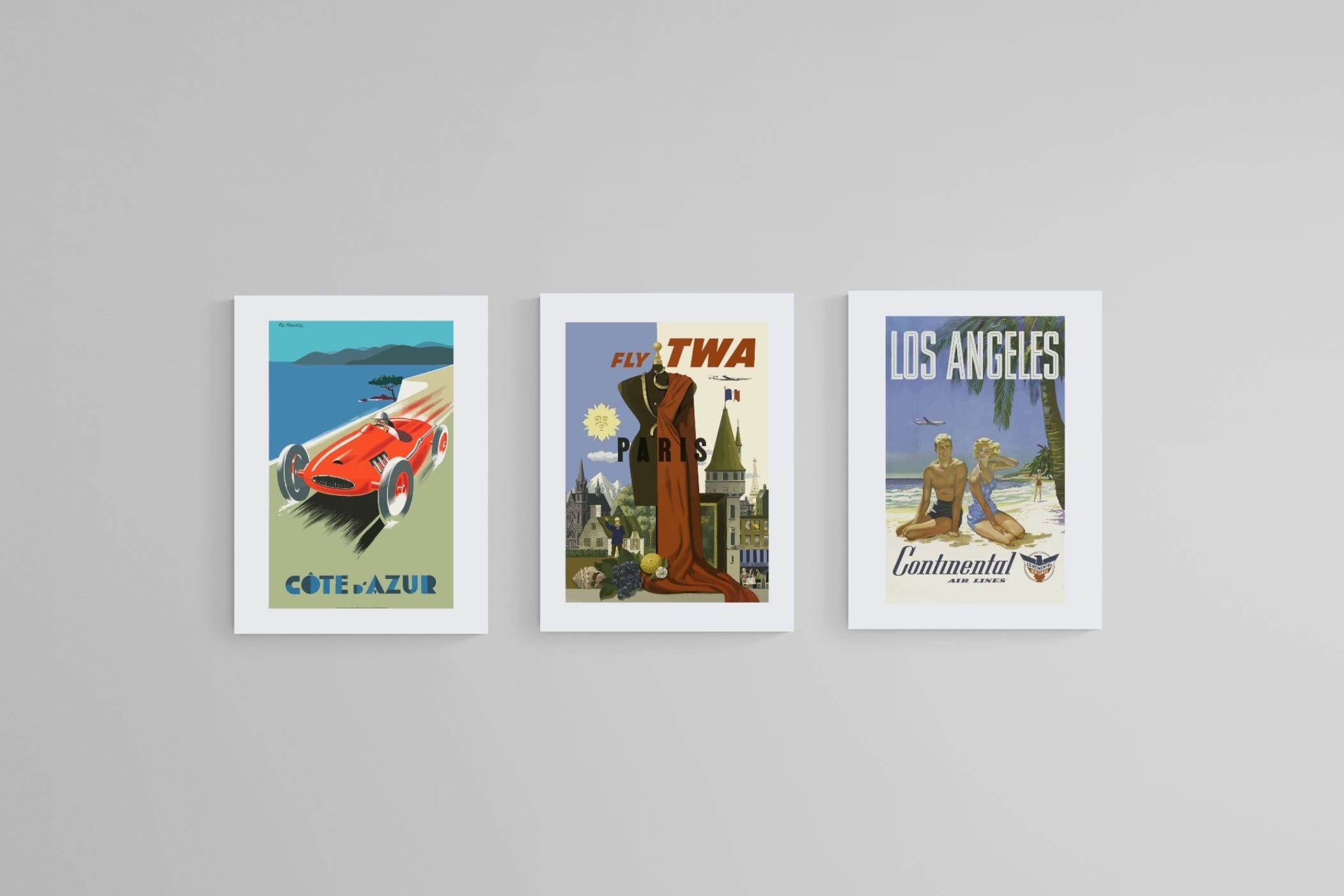 Vintage Travel Posters Set-Wall_Art-45 x 60cm (x3)-Mounted Canvas-No Frame-Pixalot