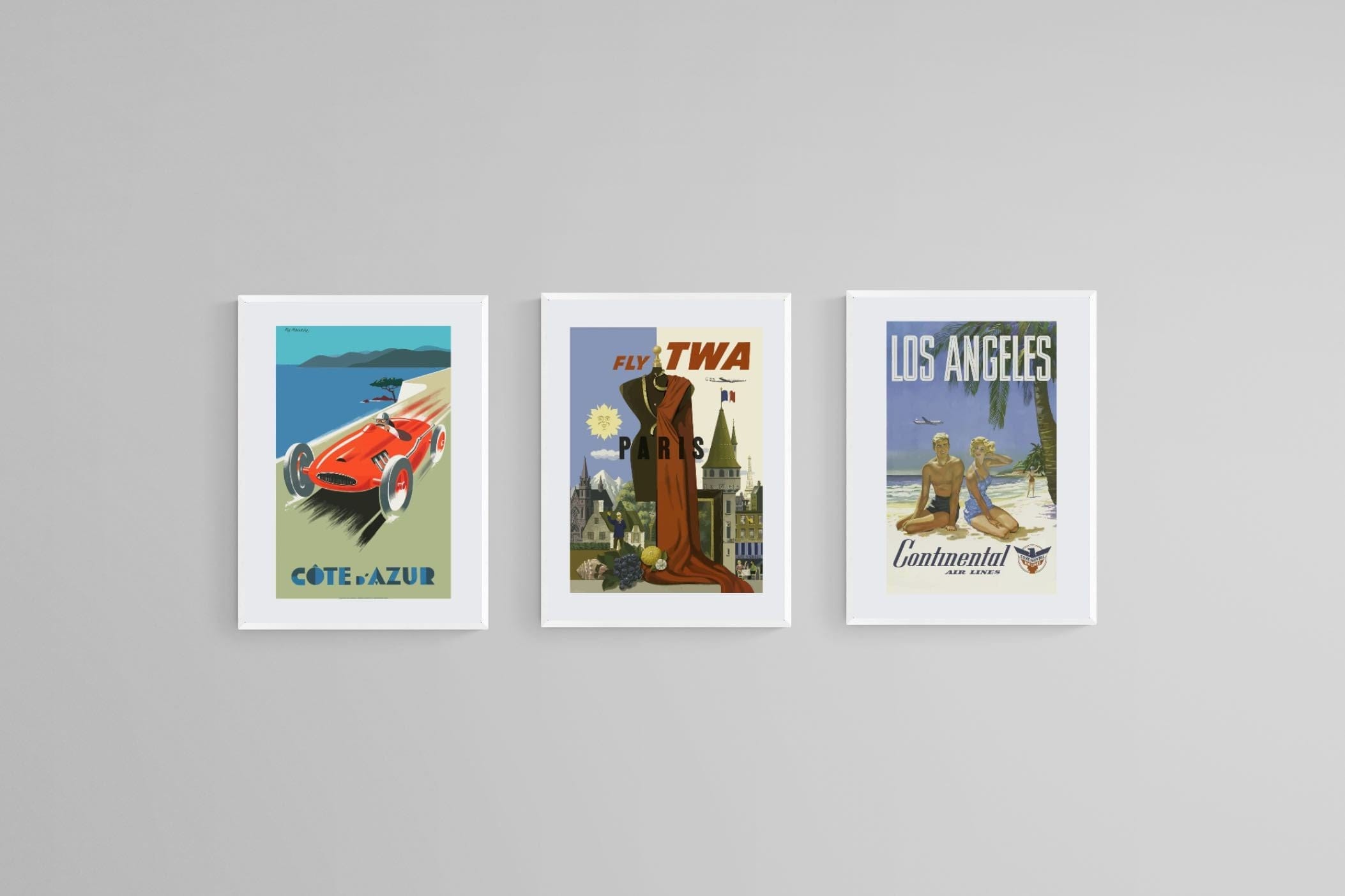 Vintage Travel Posters Set-Wall_Art-45 x 60cm (x3)-Mounted Canvas-White-Pixalot