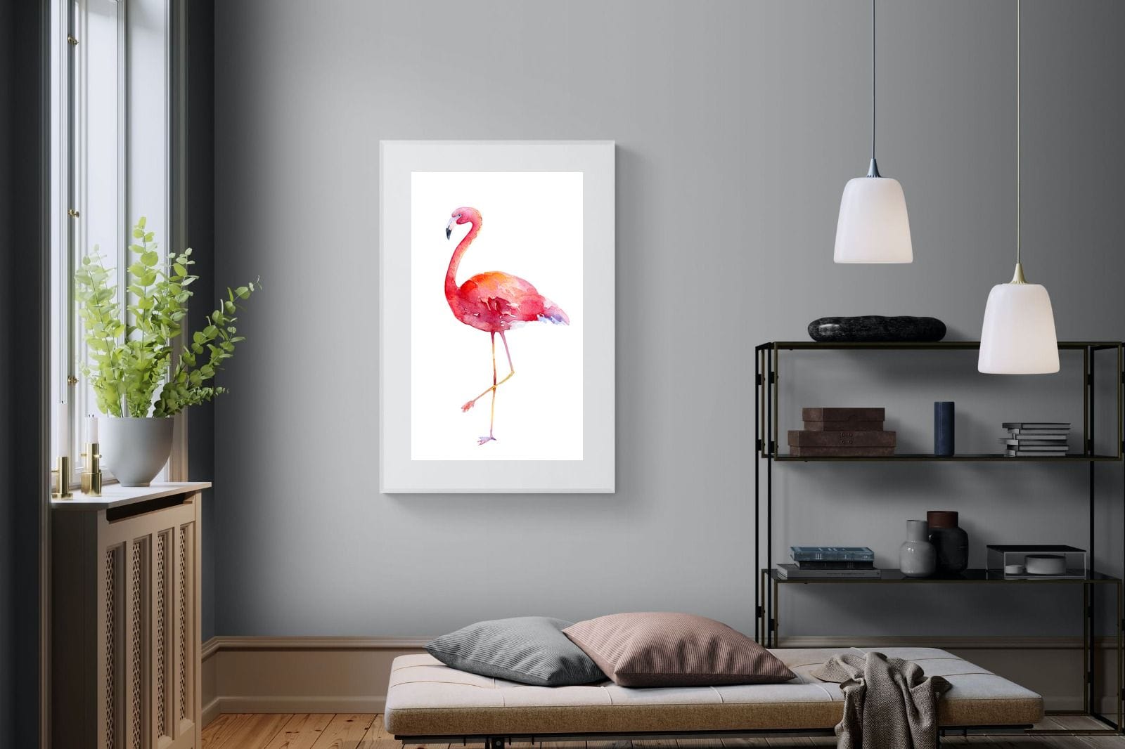 Watercolour Flamingo #2-Wall_Art-100 x 150cm-Framed Print-White-Pixalot