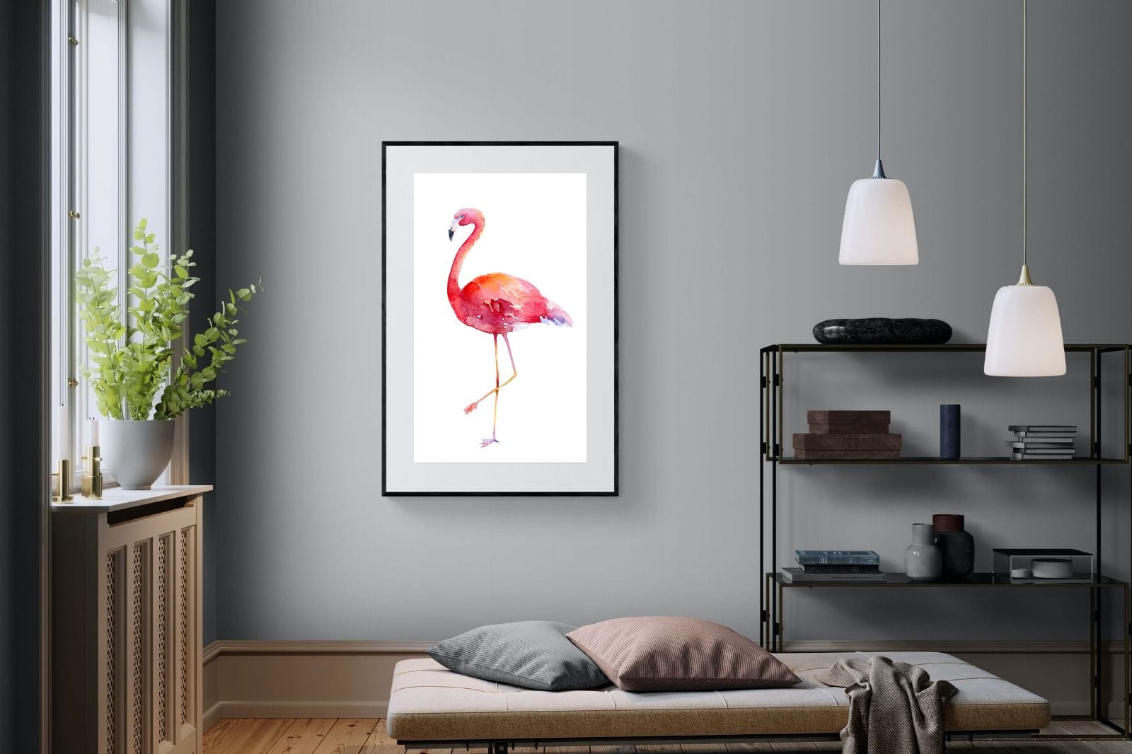 Watercolour Flamingo #2-Wall_Art-100 x 150cm-Framed Print-Black-Pixalot