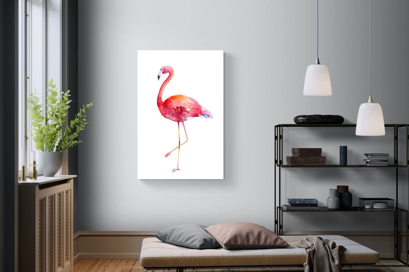 Watercolour Flamingo #2-Wall_Art-100 x 150cm-Mounted Canvas-No Frame-Pixalot