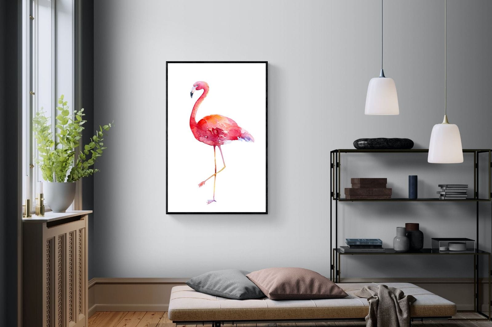 Watercolour Flamingo #2-Wall_Art-100 x 150cm-Mounted Canvas-Black-Pixalot