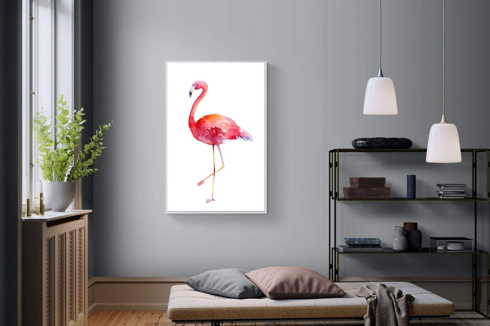 Watercolour Flamingo #2-Wall_Art-100 x 150cm-Mounted Canvas-White-Pixalot