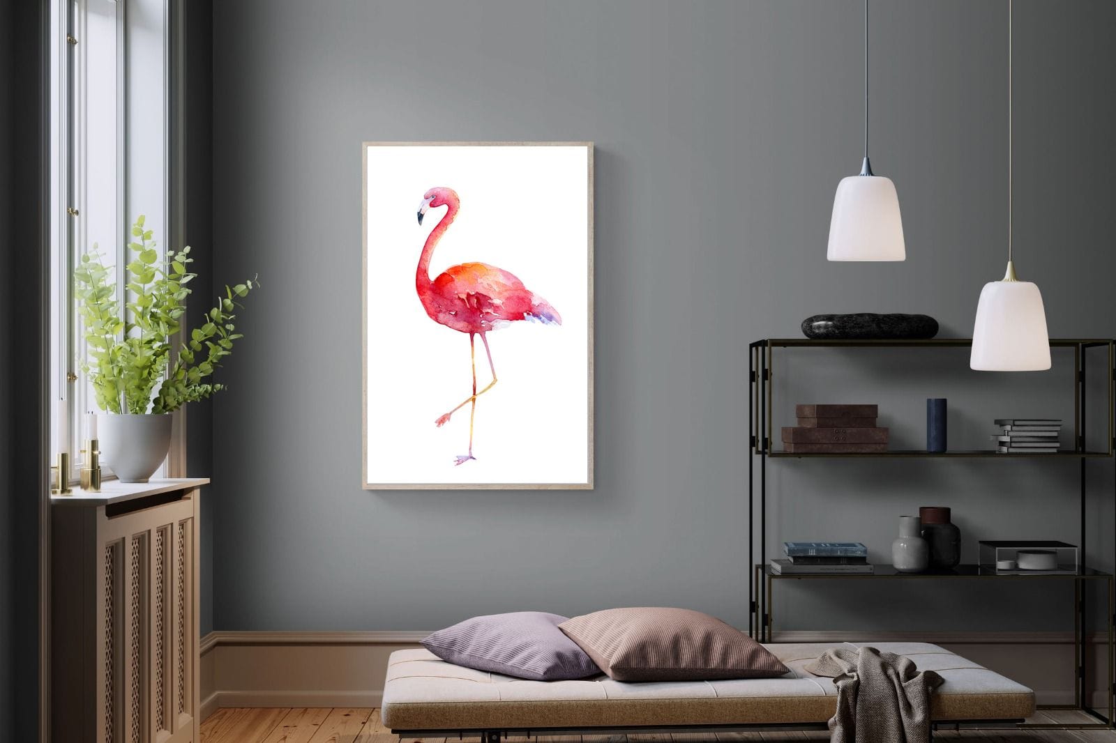 Watercolour Flamingo #2-Wall_Art-100 x 150cm-Mounted Canvas-Wood-Pixalot