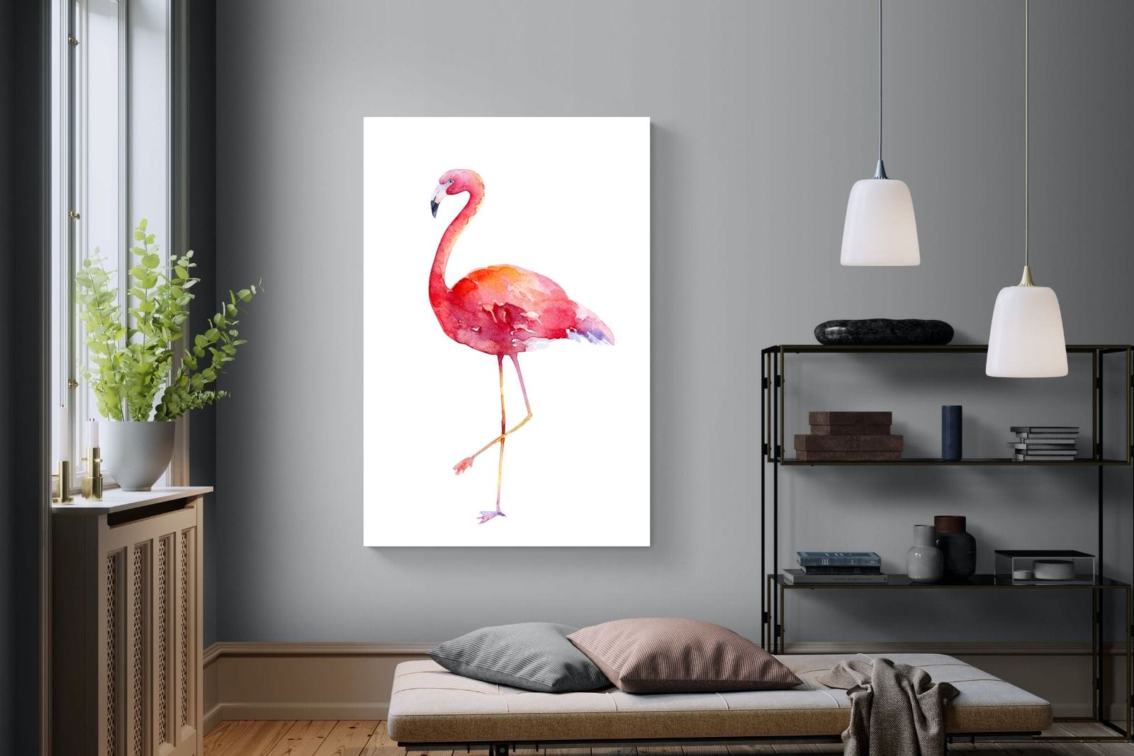 Watercolour Flamingo #2-Wall_Art-120 x 180cm-Mounted Canvas-No Frame-Pixalot