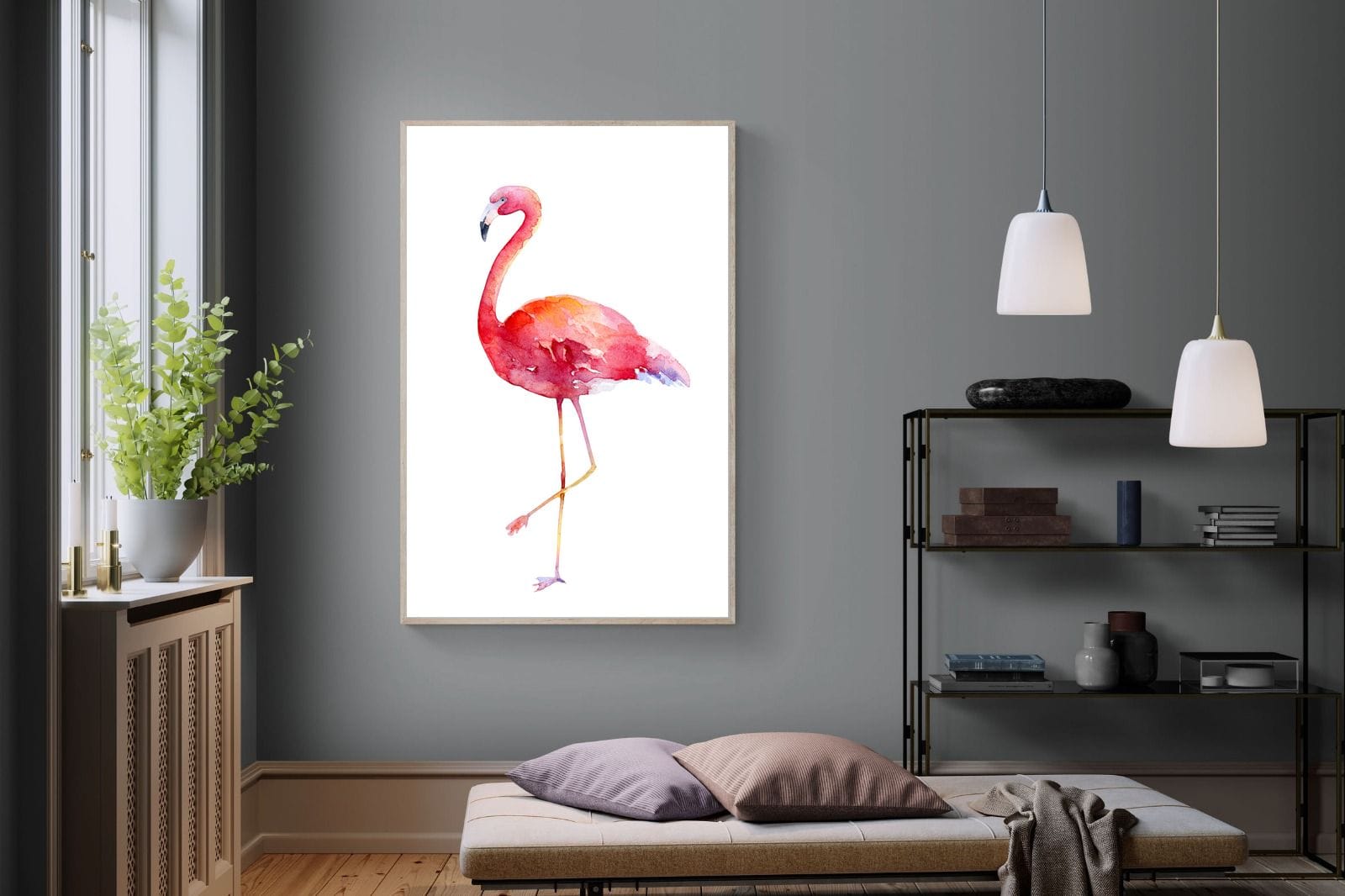Watercolour Flamingo #2-Wall_Art-120 x 180cm-Mounted Canvas-Wood-Pixalot