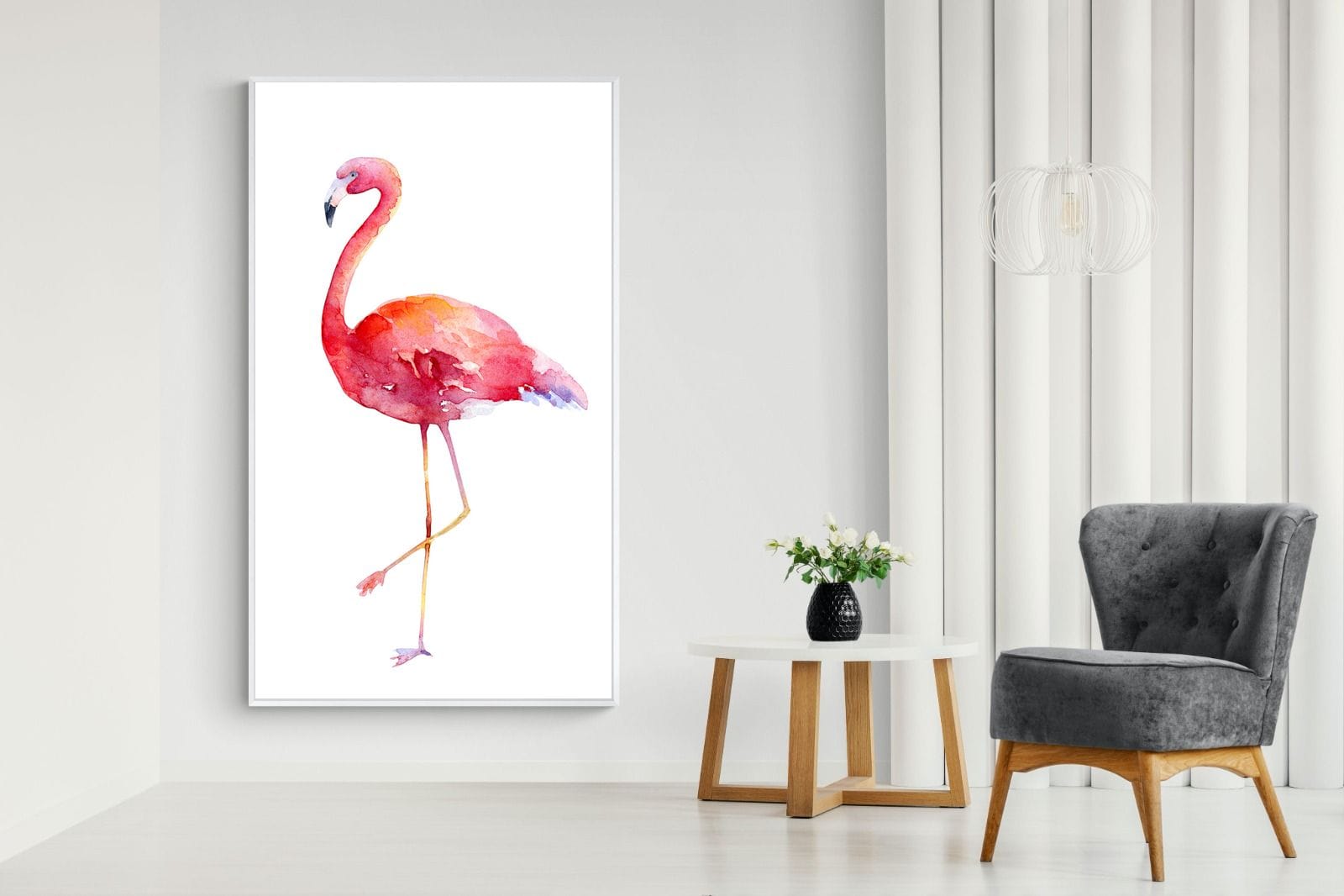 Watercolour Flamingo #2-Wall_Art-130 x 220cm-Mounted Canvas-White-Pixalot