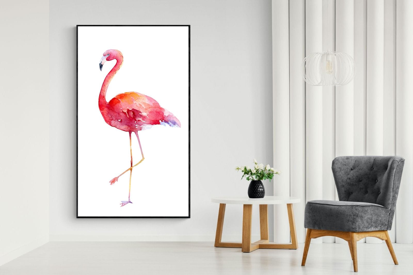 Watercolour Flamingo #2-Wall_Art-130 x 220cm-Mounted Canvas-Black-Pixalot
