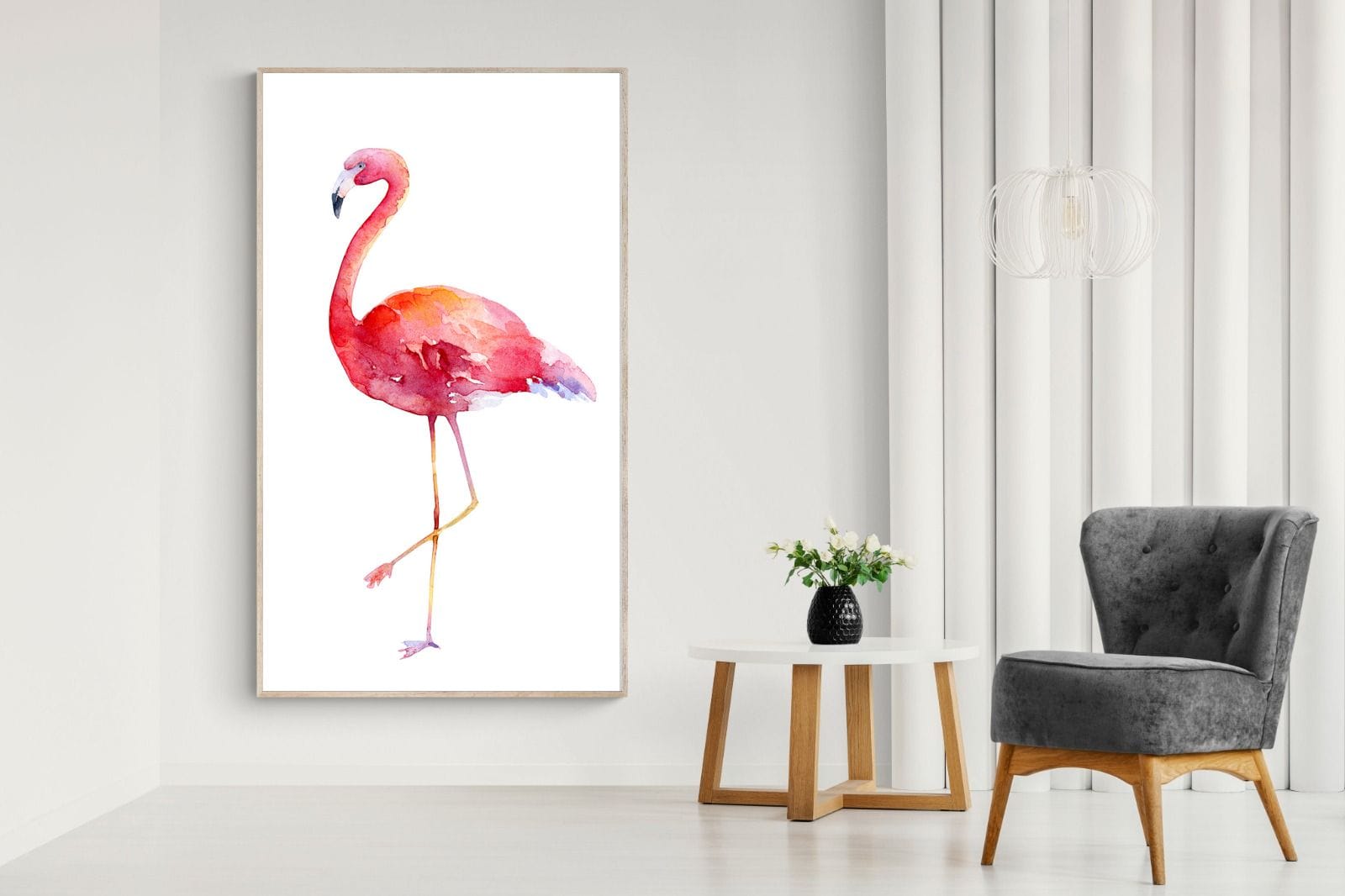 Watercolour Flamingo #2-Wall_Art-130 x 220cm-Mounted Canvas-Wood-Pixalot