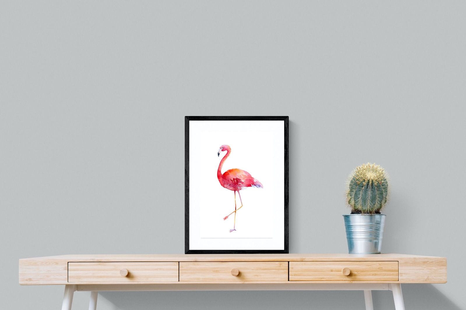 Watercolour Flamingo #2-Wall_Art-45 x 60cm-Framed Print-Black-Pixalot