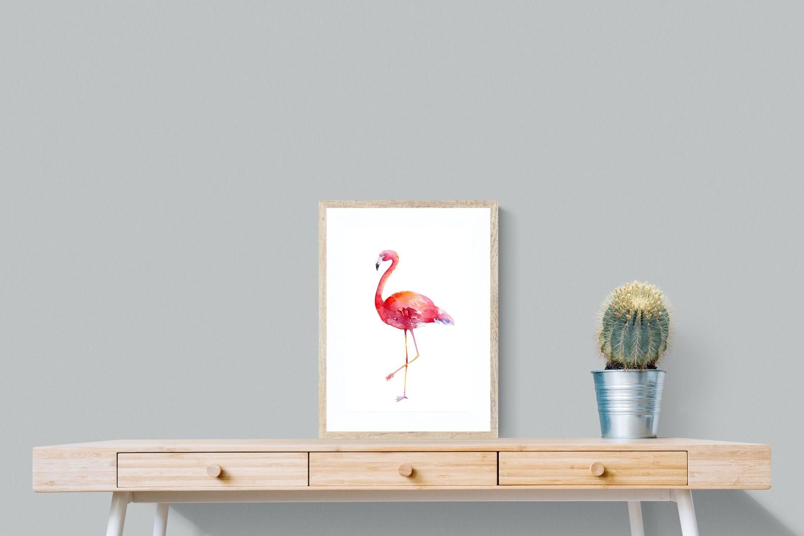 Watercolour Flamingo #2-Wall_Art-45 x 60cm-Framed Print-Wood-Pixalot