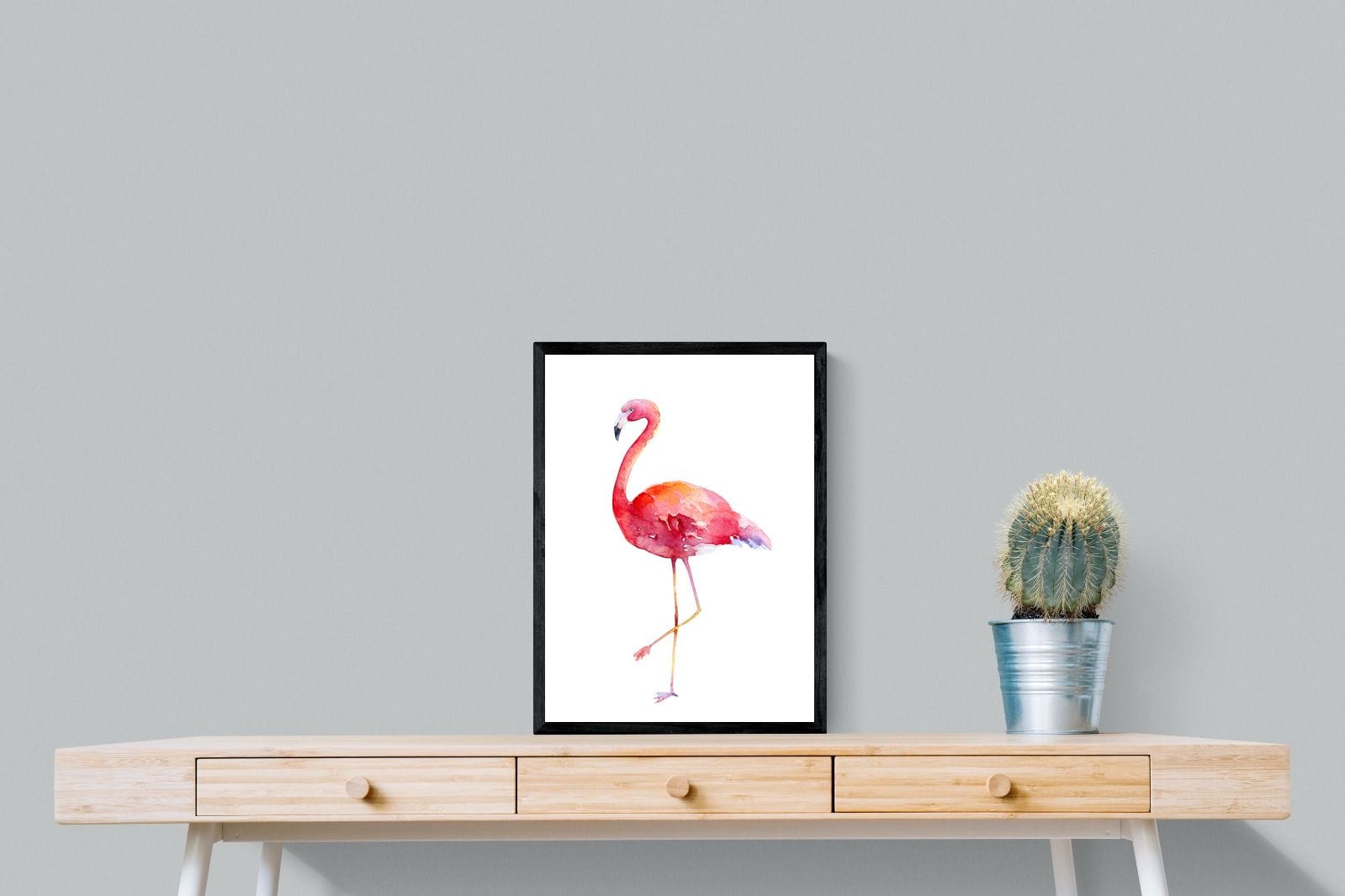 Watercolour Flamingo #2-Wall_Art-45 x 60cm-Mounted Canvas-Black-Pixalot