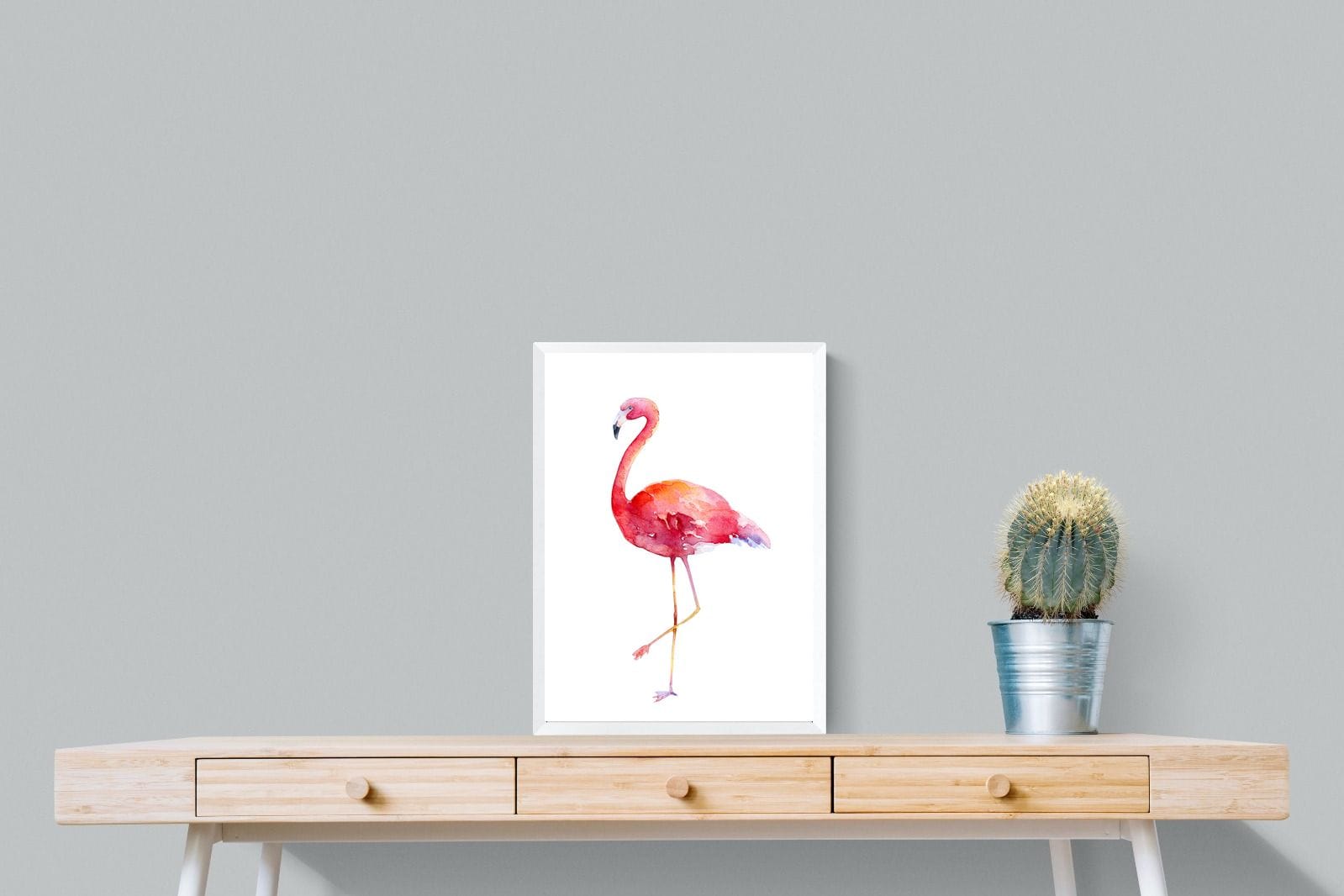 Watercolour Flamingo #2-Wall_Art-45 x 60cm-Mounted Canvas-White-Pixalot