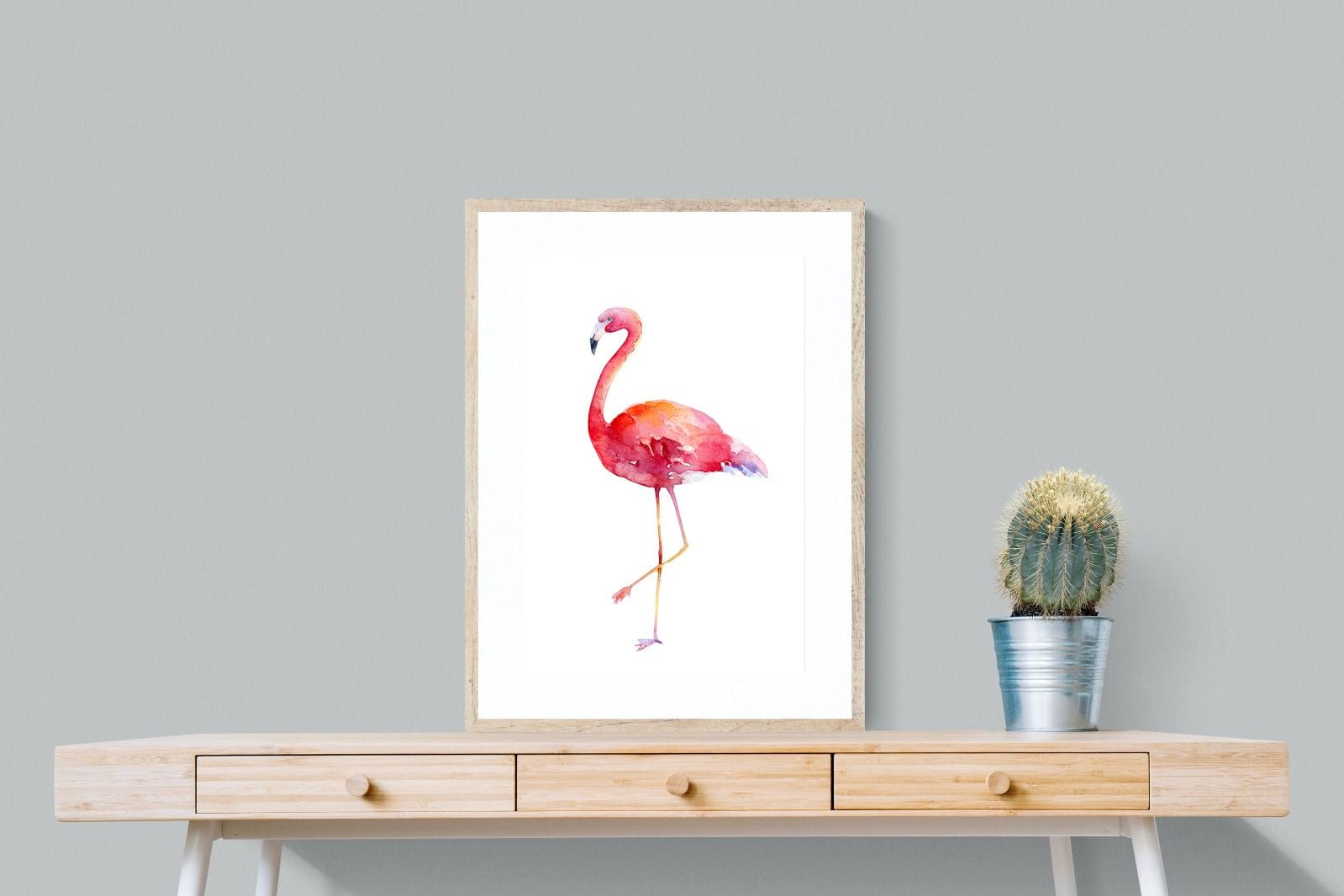 Watercolour Flamingo #2-Wall_Art-60 x 80cm-Framed Print-Wood-Pixalot
