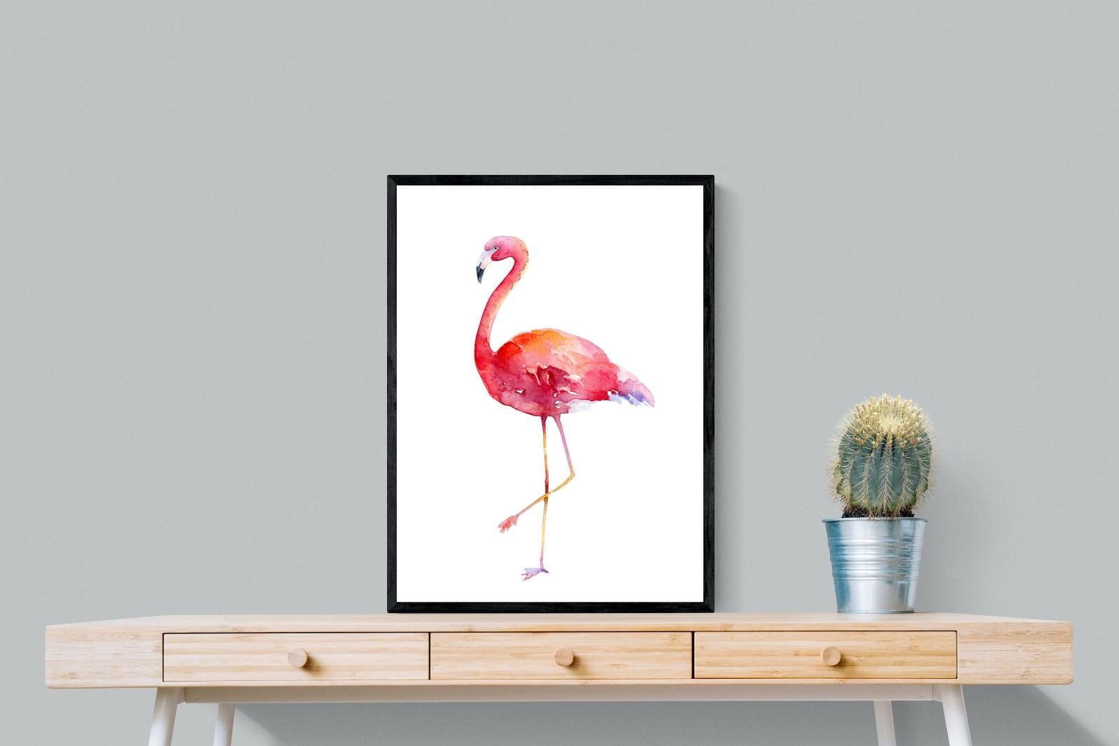 Watercolour Flamingo #2-Wall_Art-60 x 80cm-Mounted Canvas-Black-Pixalot