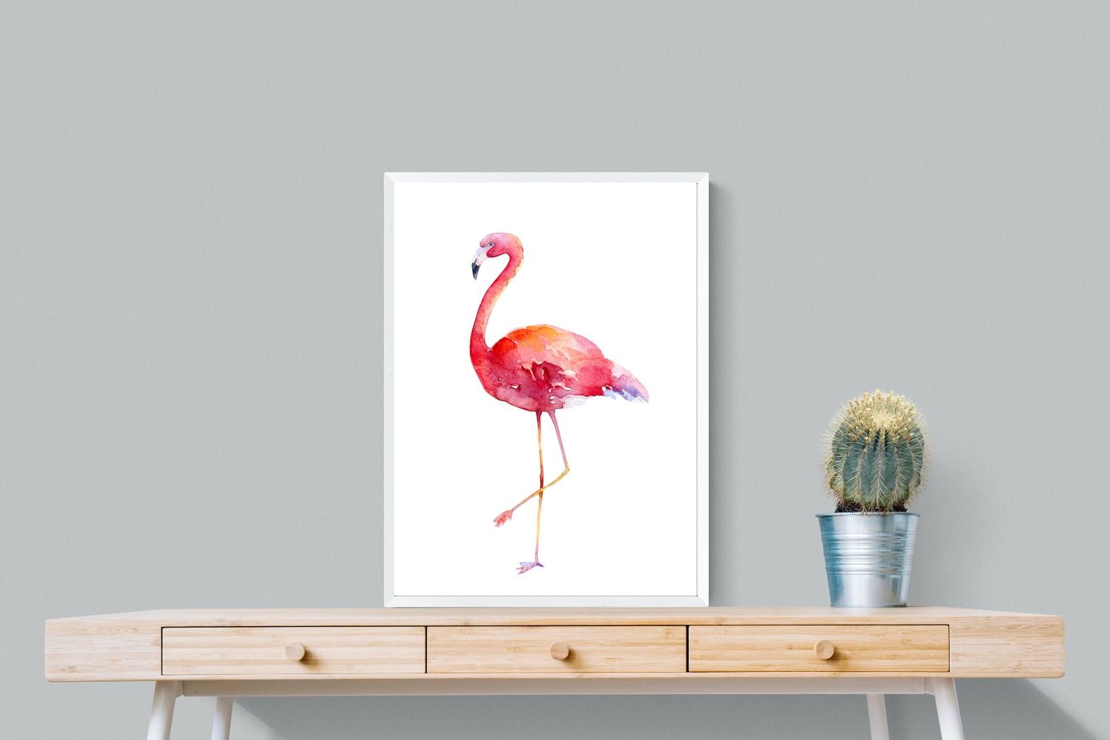 Watercolour Flamingo #2-Wall_Art-60 x 80cm-Mounted Canvas-White-Pixalot
