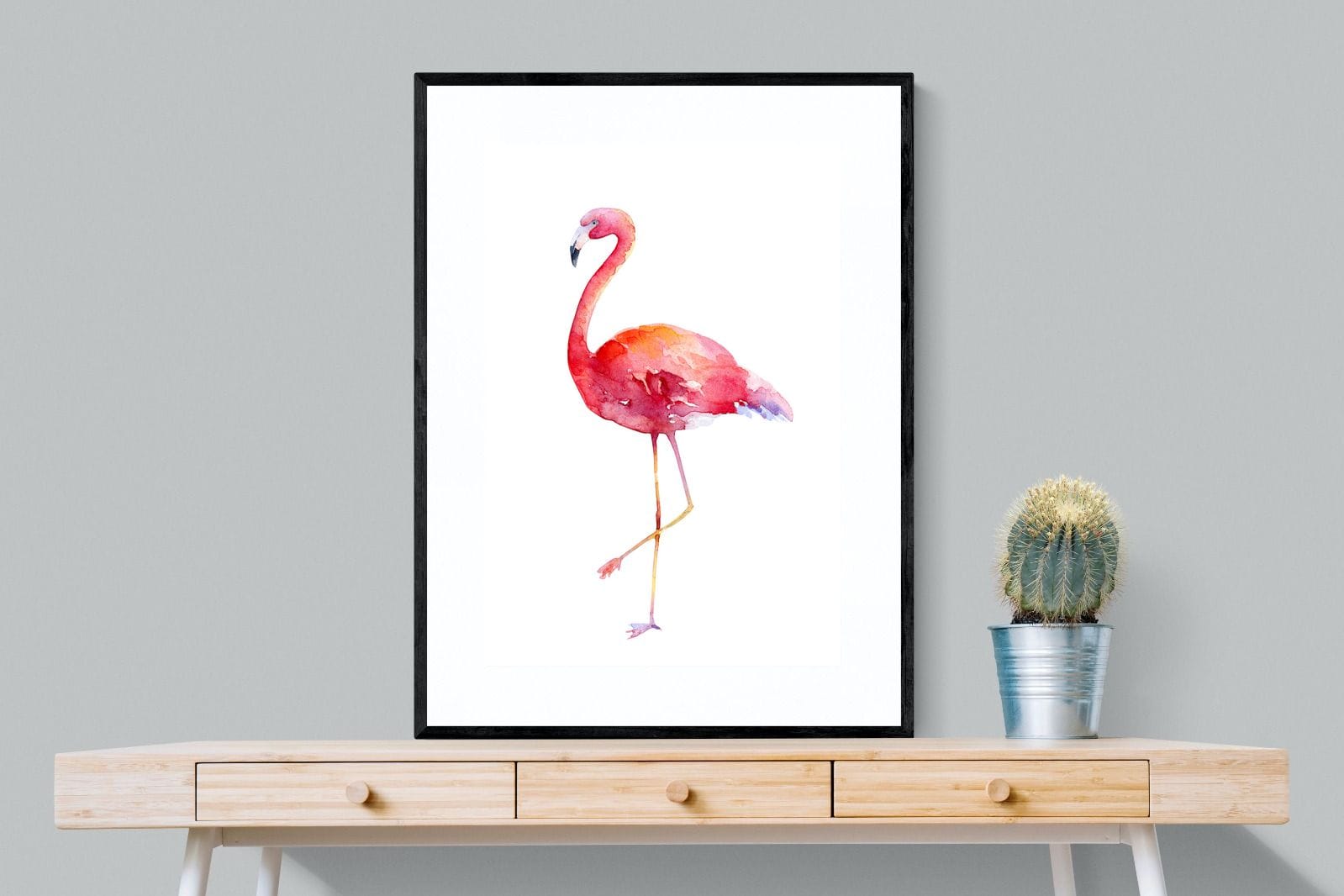 Watercolour Flamingo #2-Wall_Art-75 x 100cm-Framed Print-Black-Pixalot