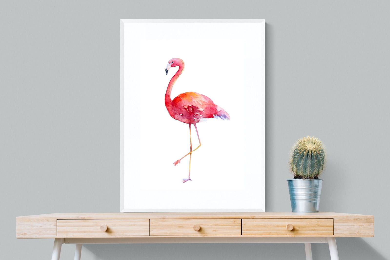 Watercolour Flamingo #2-Wall_Art-75 x 100cm-Framed Print-White-Pixalot