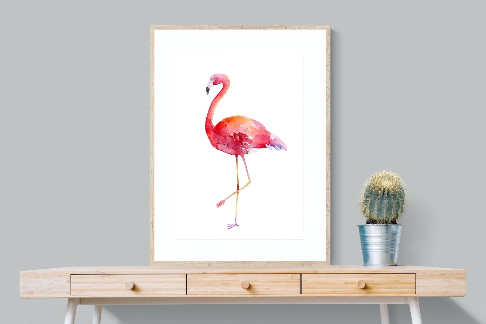 Watercolour Flamingo #2-Wall_Art-75 x 100cm-Framed Print-Wood-Pixalot