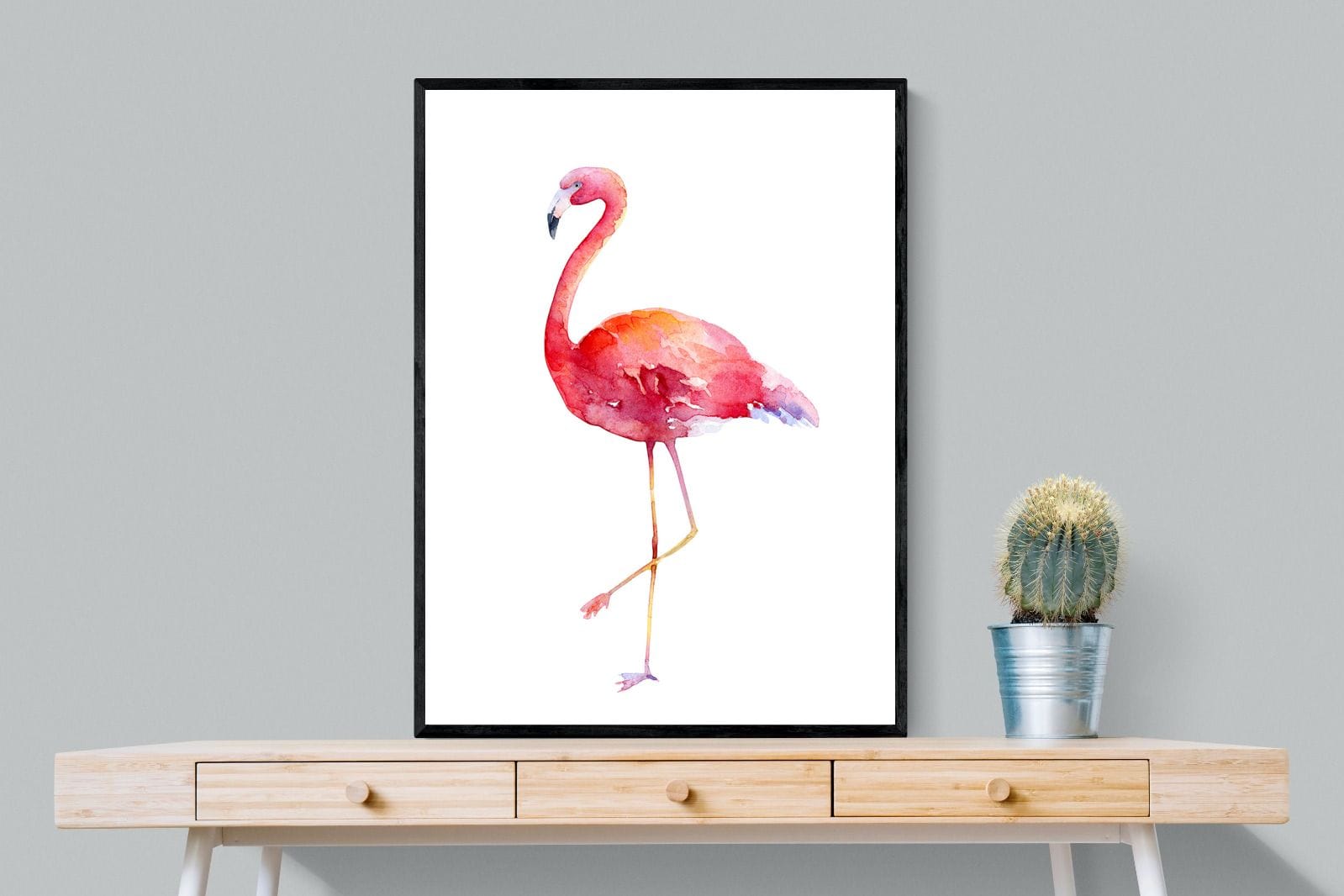Watercolour Flamingo #2-Wall_Art-75 x 100cm-Mounted Canvas-Black-Pixalot