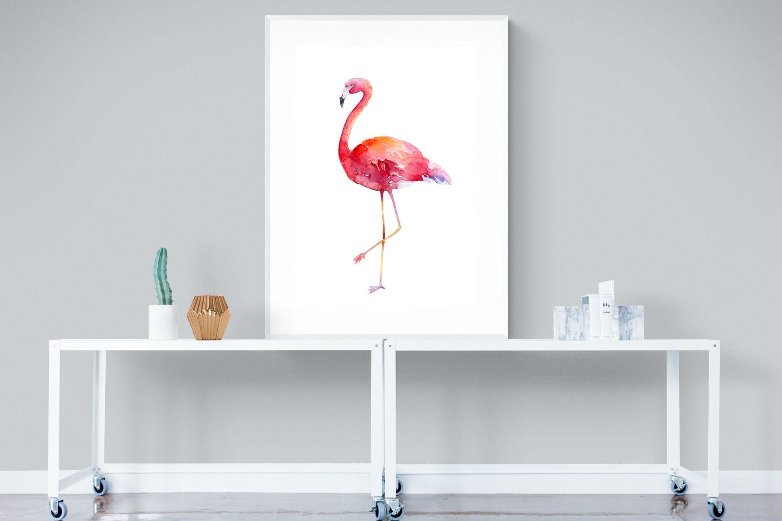 Watercolour Flamingo #2-Wall_Art-90 x 120cm-Framed Print-White-Pixalot