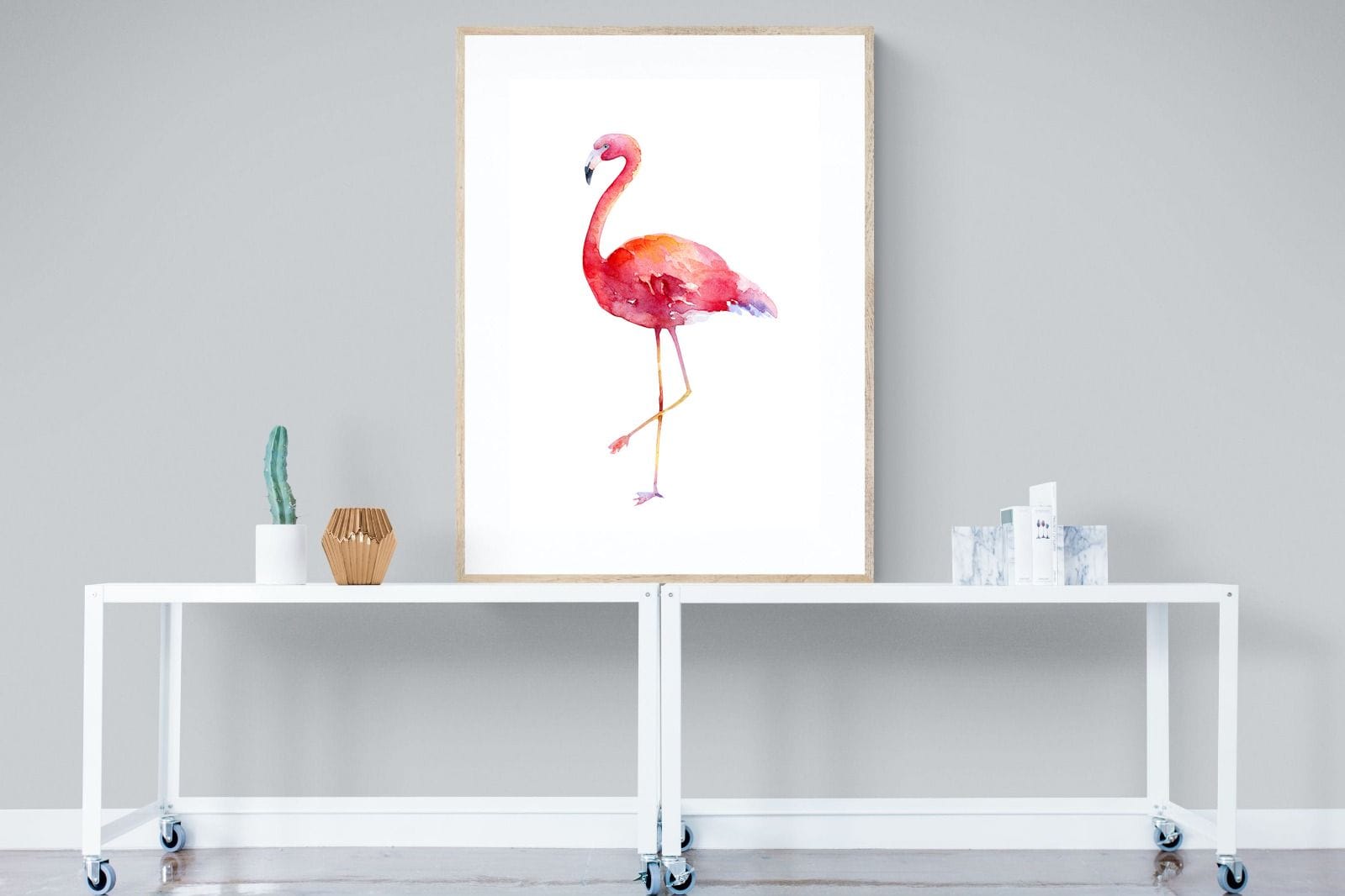 Watercolour Flamingo #2-Wall_Art-90 x 120cm-Framed Print-Wood-Pixalot