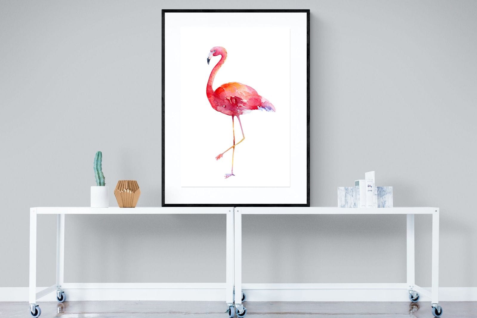 Watercolour Flamingo #2-Wall_Art-90 x 120cm-Framed Print-Black-Pixalot