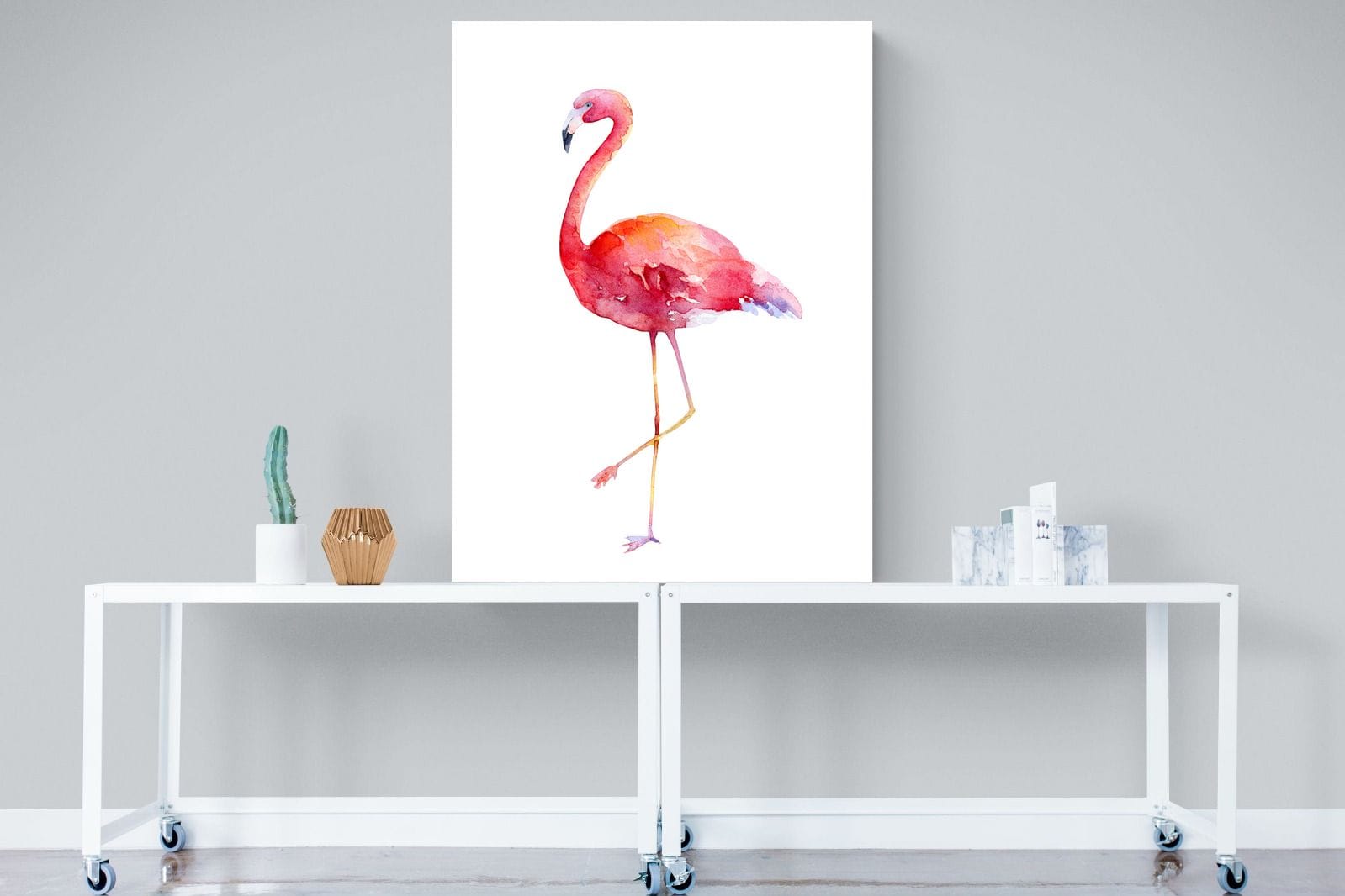 Watercolour Flamingo #2-Wall_Art-90 x 120cm-Mounted Canvas-No Frame-Pixalot