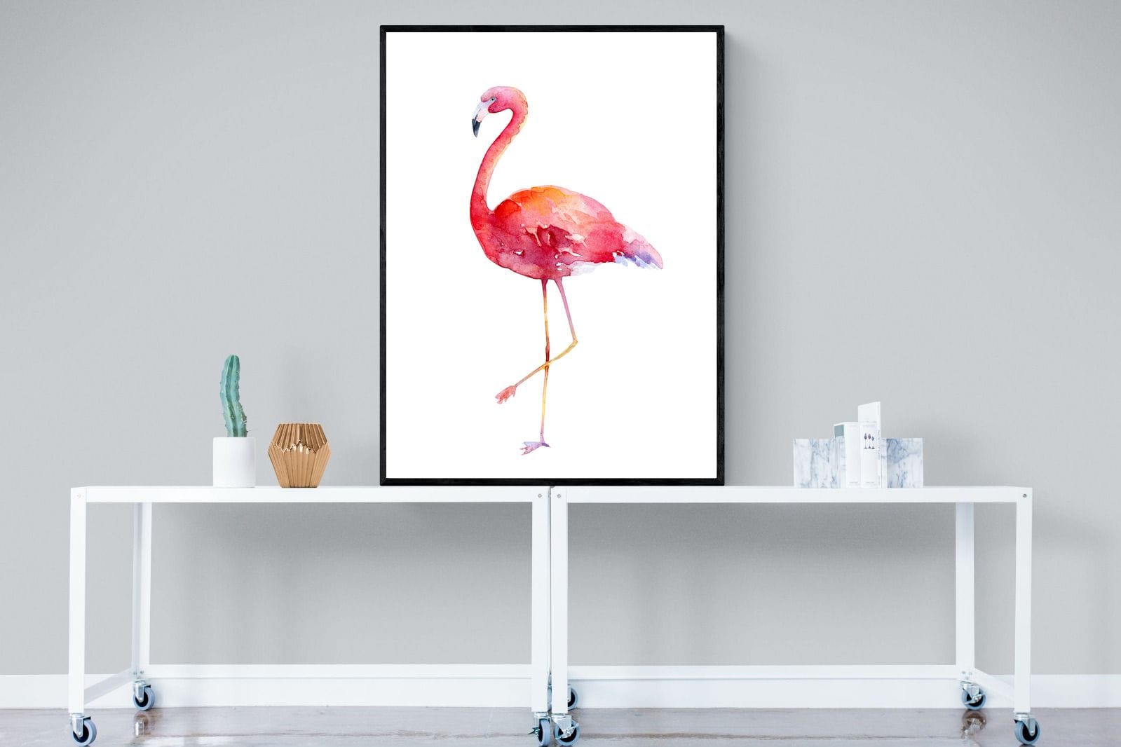 Watercolour Flamingo #2-Wall_Art-90 x 120cm-Mounted Canvas-Black-Pixalot