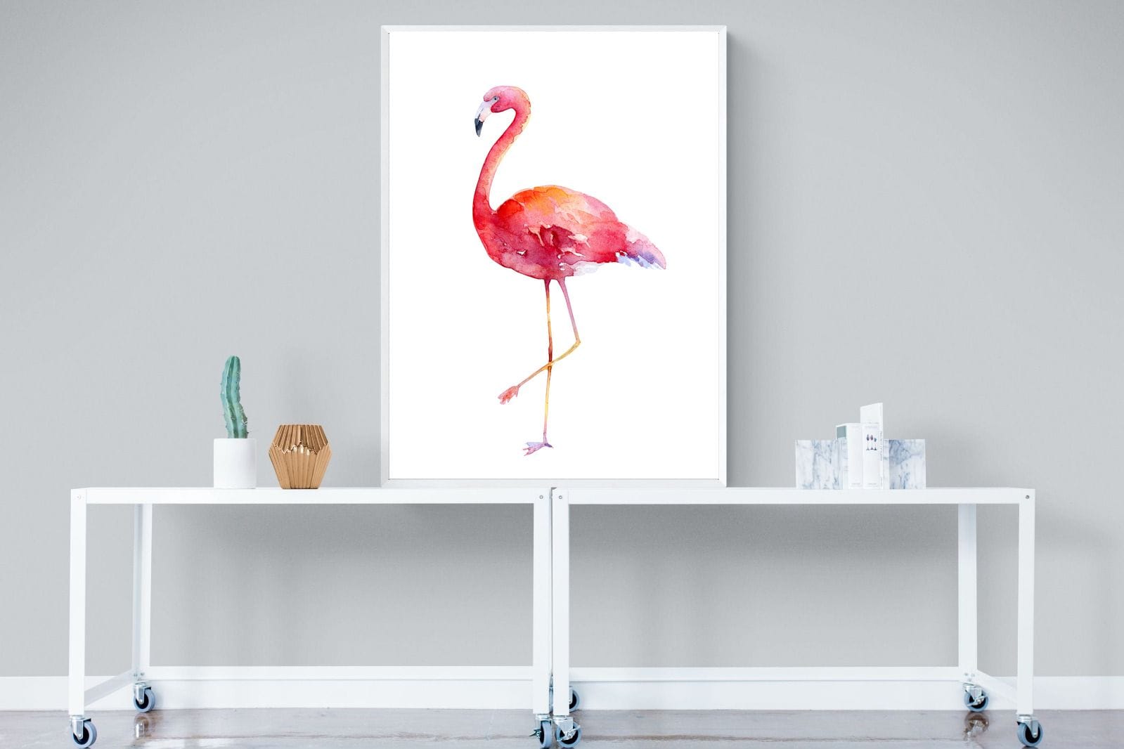 Watercolour Flamingo #2-Wall_Art-90 x 120cm-Mounted Canvas-White-Pixalot