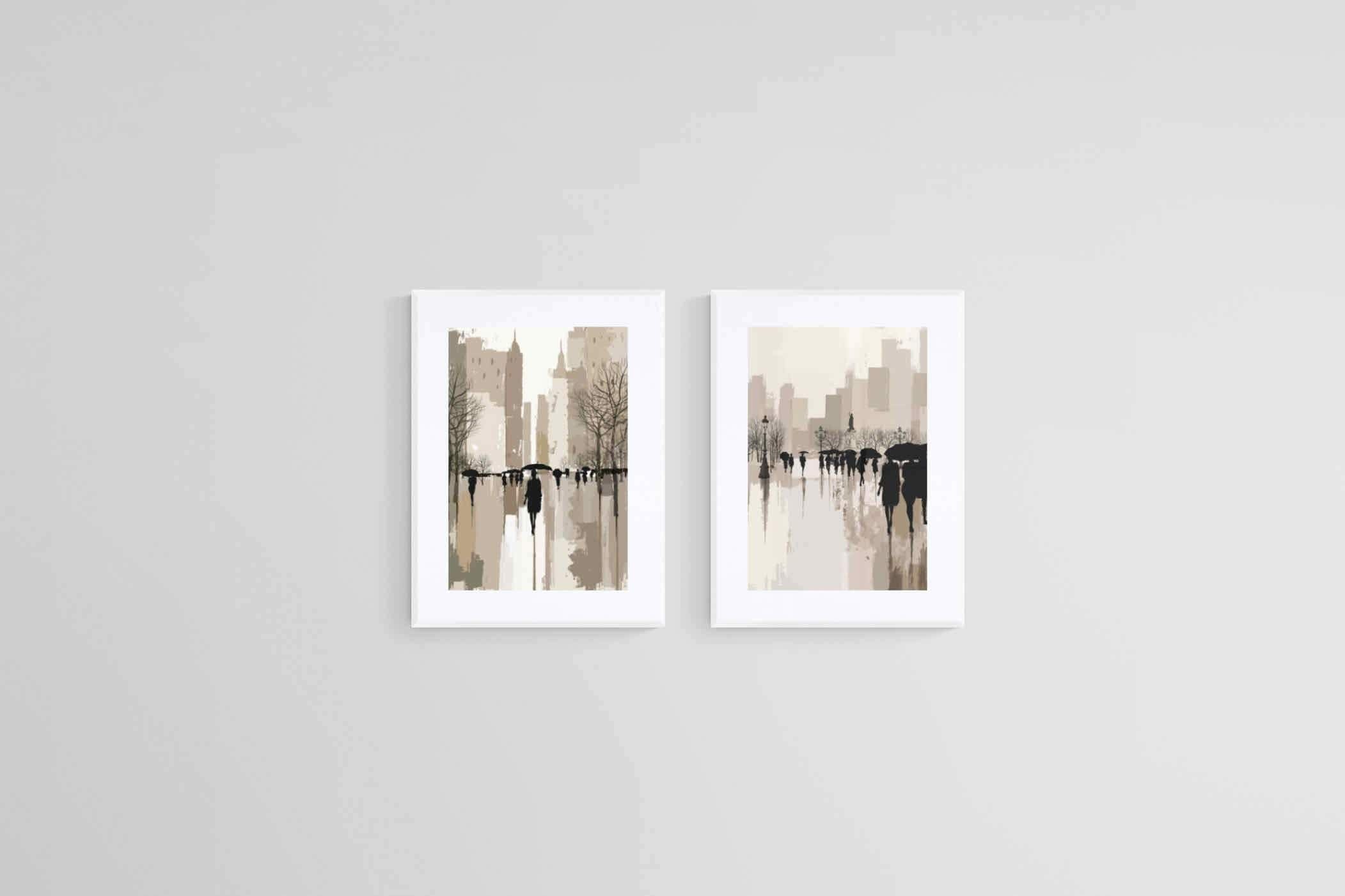 Watercolour In The Rain Set-Wall_Art-45 x 60cm (x2)-Framed Print-White-Pixalot