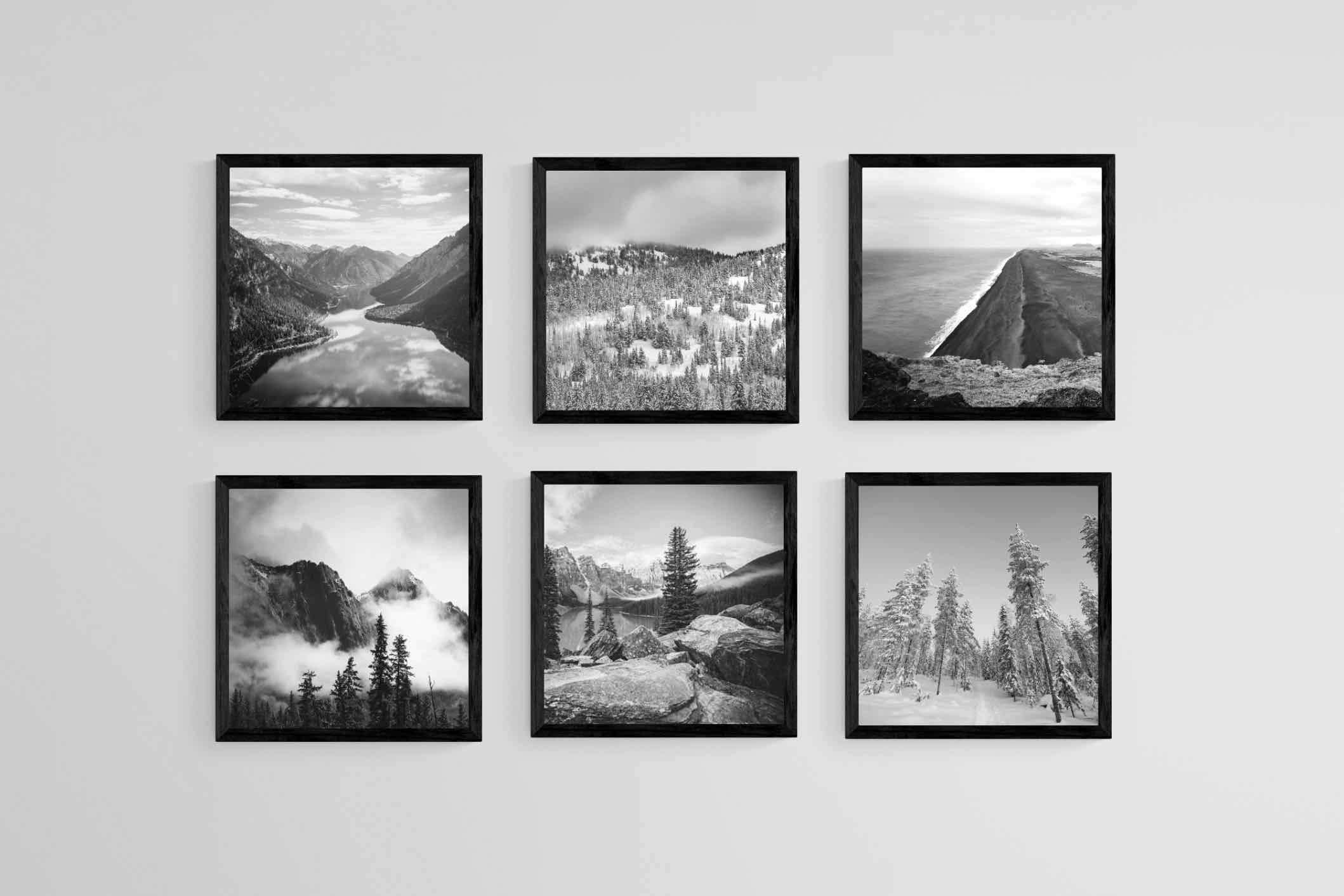 Wilderness Set-Wall_Art-30 x 30cm (x6)-Mounted Canvas-Black-Pixalot