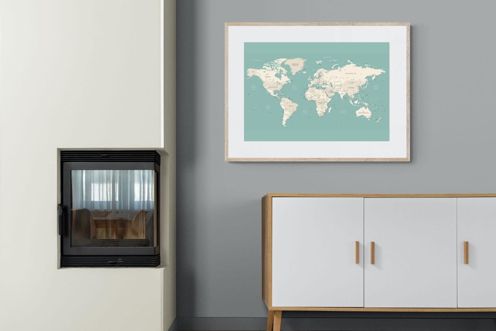 World Map-Wall_Art-100 x 75cm-Framed Print-Wood-Pixalot