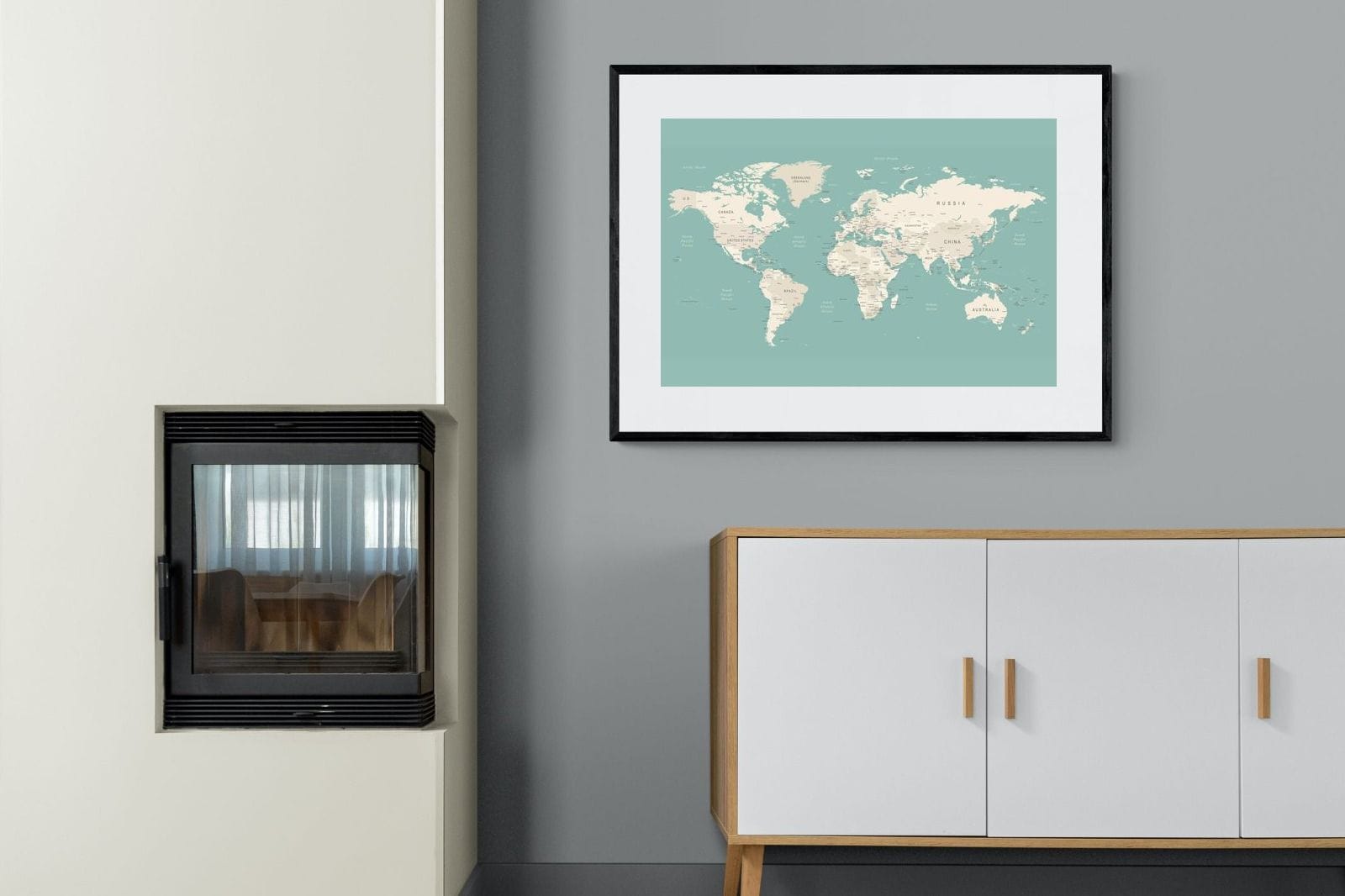 World Map-Wall_Art-100 x 75cm-Framed Print-Black-Pixalot