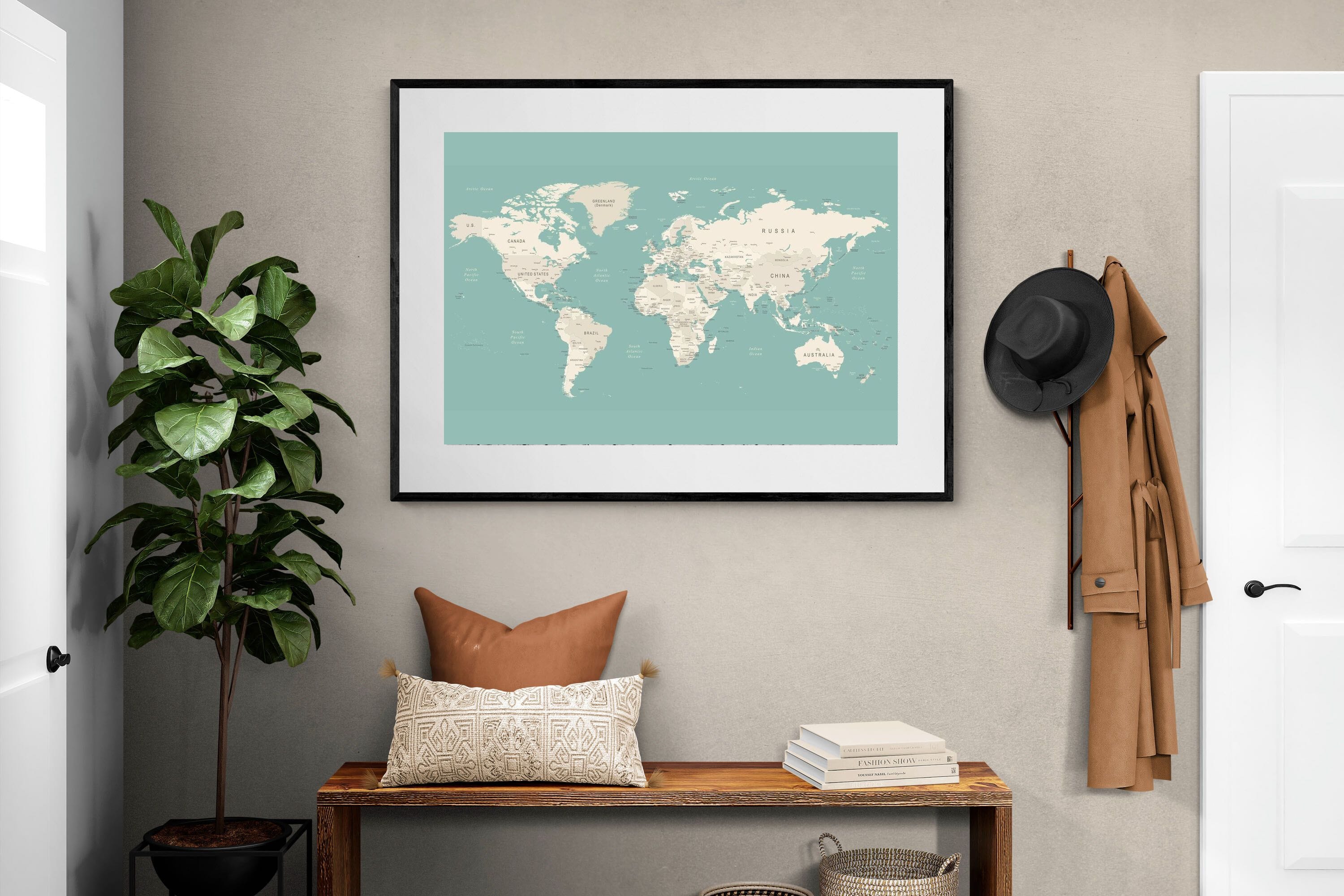 World Map-Wall_Art-120 x 90cm-Framed Print-Black-Pixalot