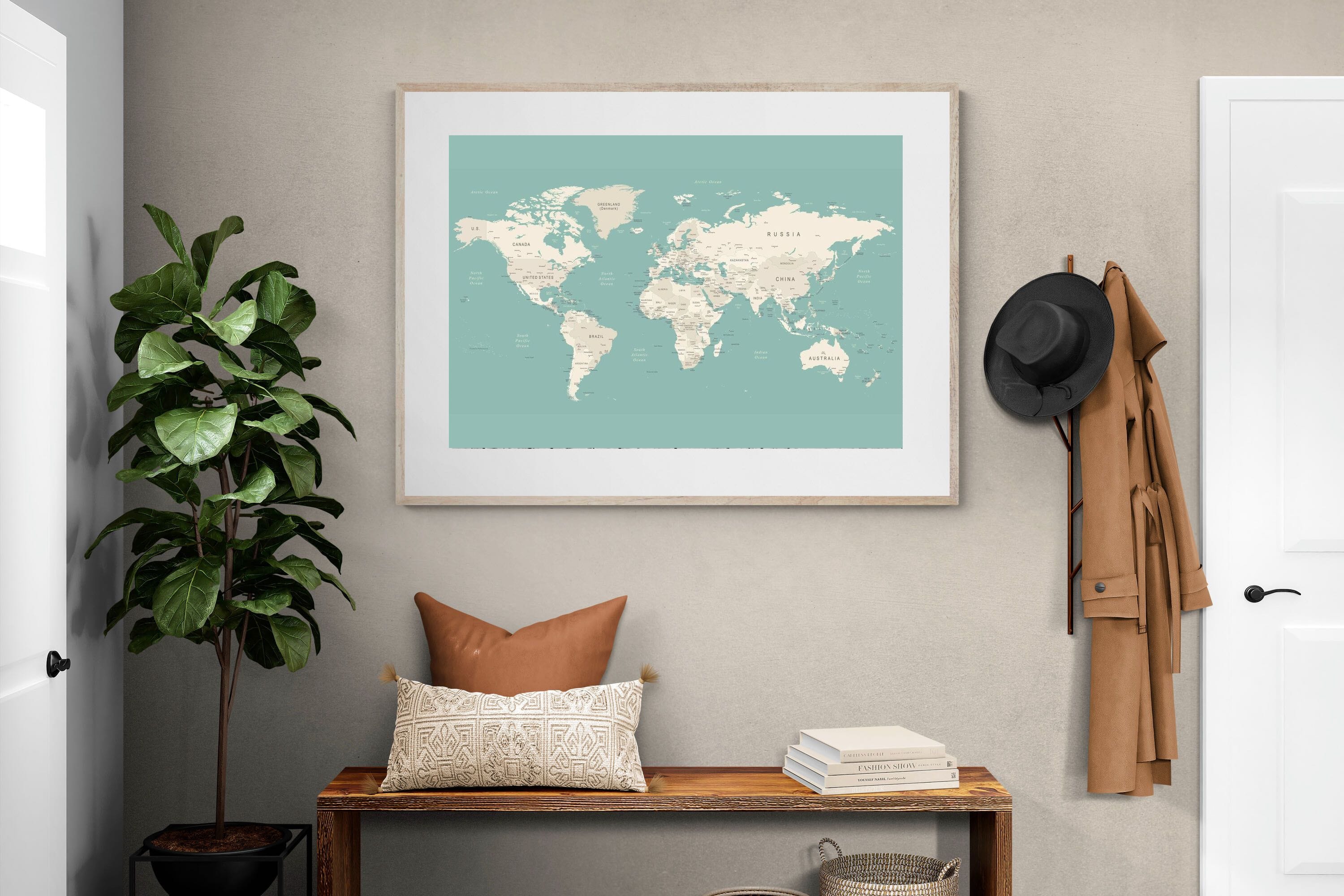 World Map-Wall_Art-120 x 90cm-Framed Print-Wood-Pixalot