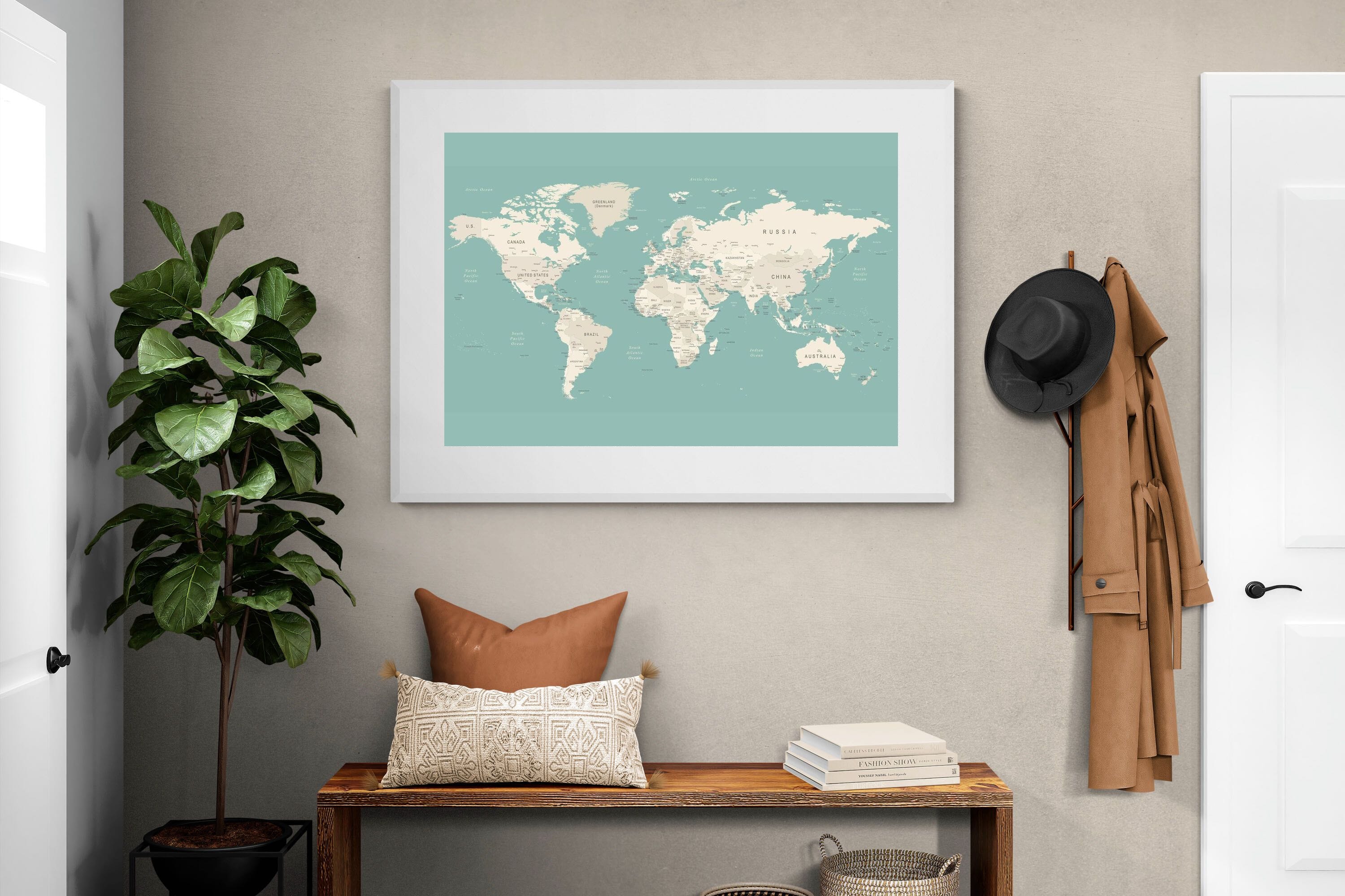 World Map-Wall_Art-120 x 90cm-Framed Print-White-Pixalot