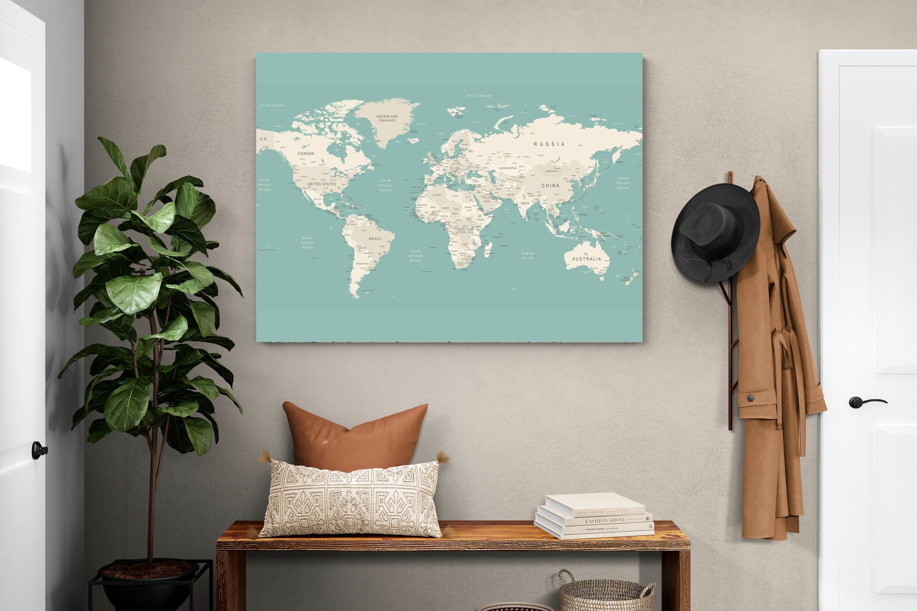 World Map-Wall_Art-120 x 90cm-Mounted Canvas-No Frame-Pixalot