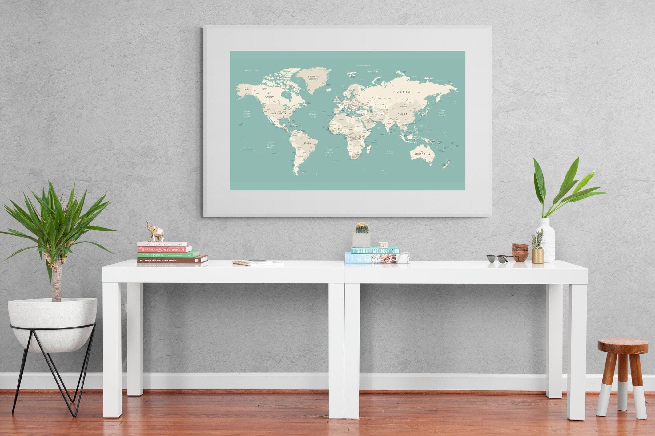World Map-Wall_Art-150 x 100cm-Framed Print-White-Pixalot