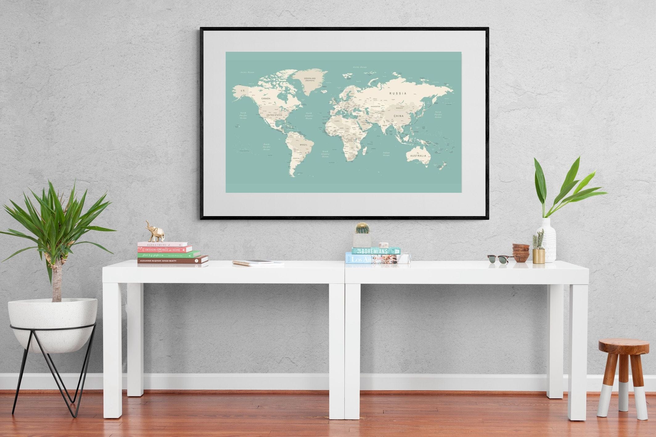 World Map-Wall_Art-150 x 100cm-Framed Print-Black-Pixalot