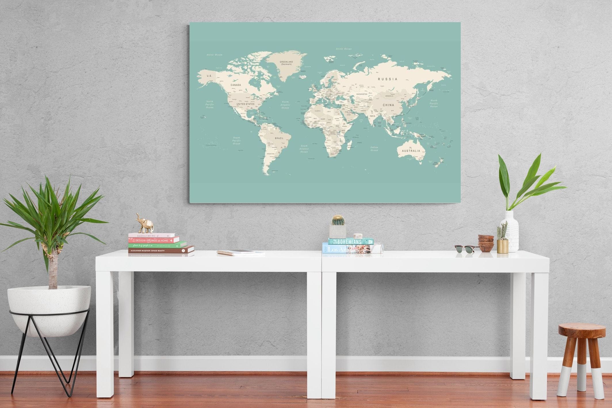 World Map-Wall_Art-150 x 100cm-Mounted Canvas-No Frame-Pixalot