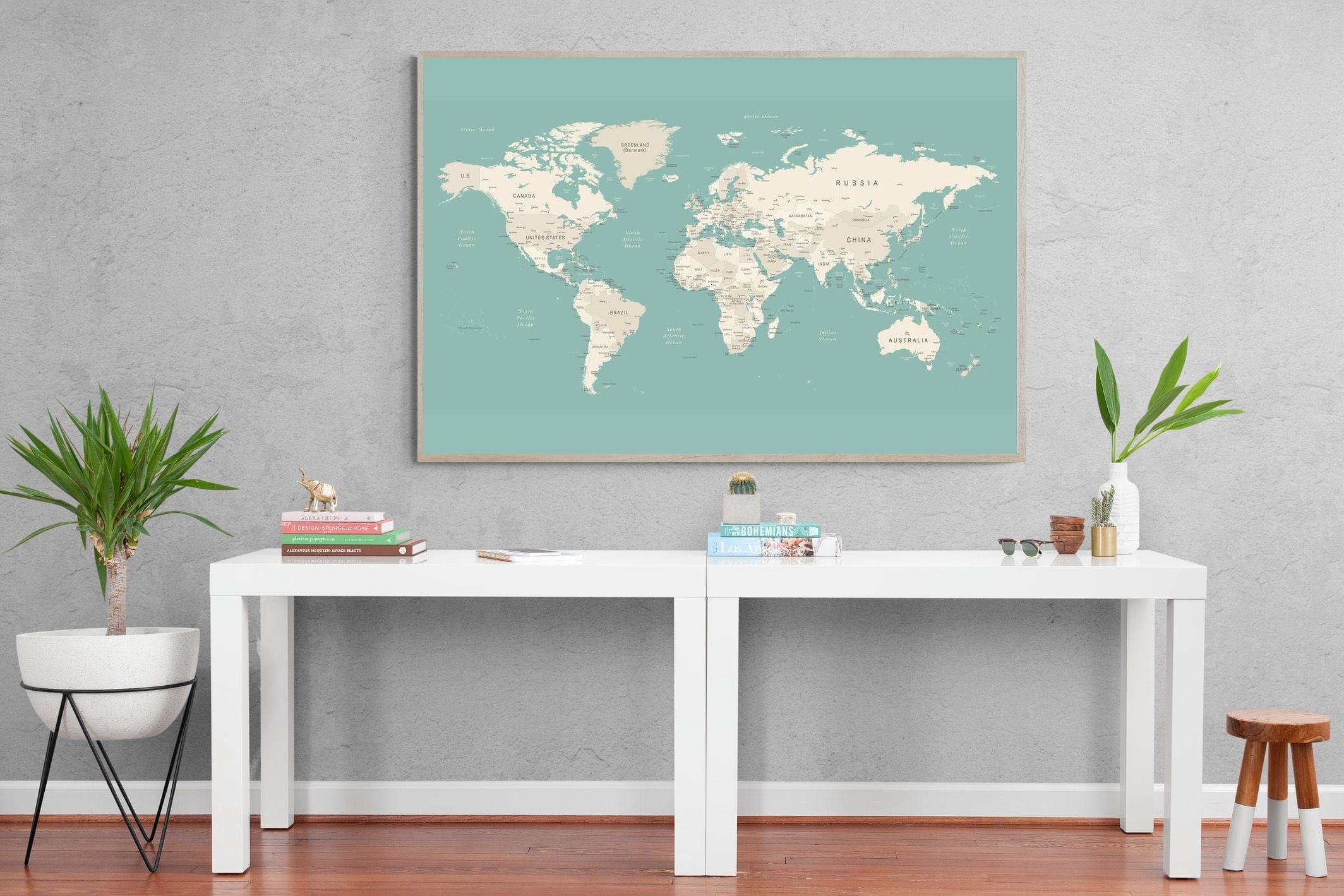 World Map-Wall_Art-150 x 100cm-Mounted Canvas-Wood-Pixalot